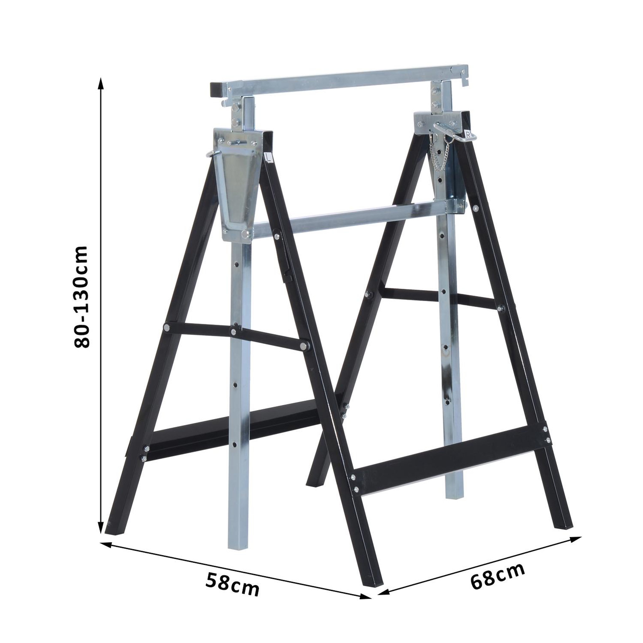 Voir la diapositive 3 : HOMCOM Lot de 2 tréteaux pliables télescopiques hauteur réglable 80-130 cm noir