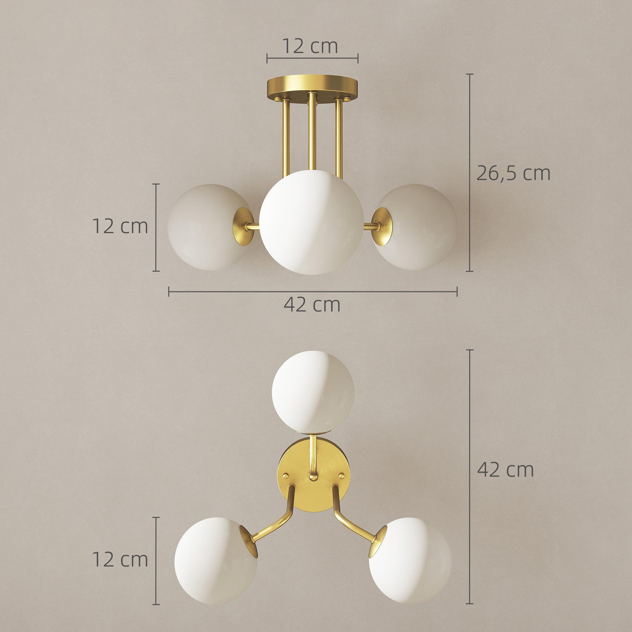 Voir la diapositive 3 : HOMCOM Plafonnier design doré dia. 42 cm 3 lampes boules verre dépoli blanc métal