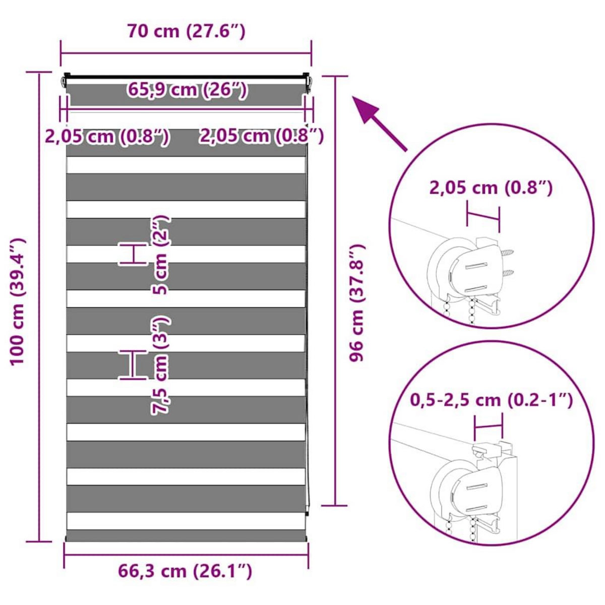 VIDAXL Store zebre gris clair largeur du tissu 65,9 cm polyester