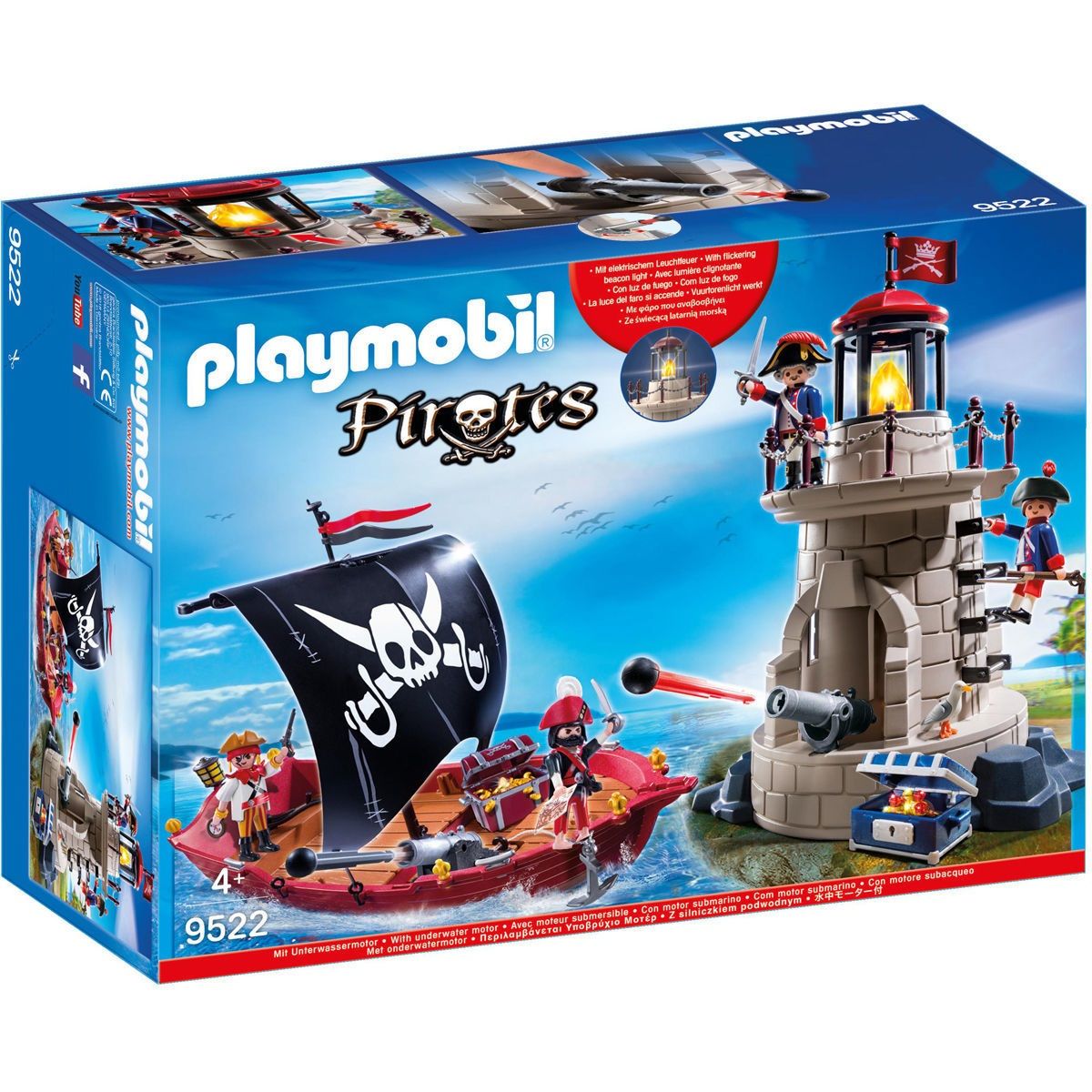 PLAYMOBIL 9522 - Pirates - Chaloupe de pirates et phare de soldats 
