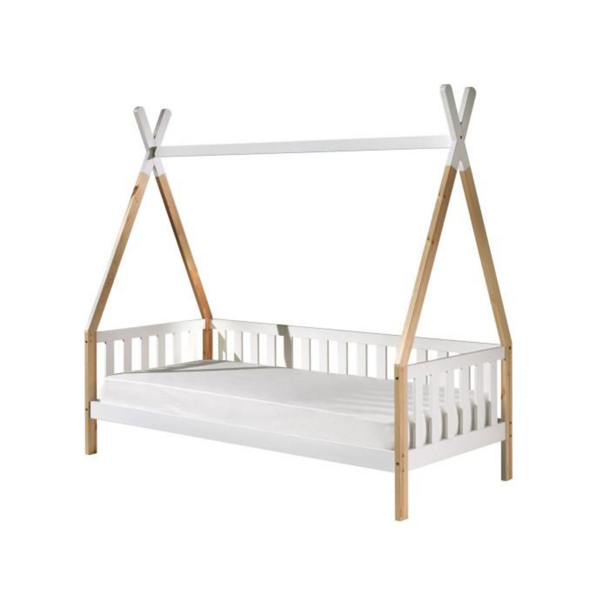 Paris Prix Lit Enfant & Barrière Pin Massif  Tipi  90x200cm Blanc