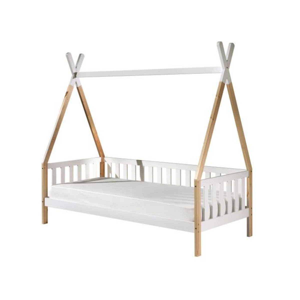 Paris Prix Lit Enfant & Barrière Pin Massif  Tipi  90x200cm Blanc