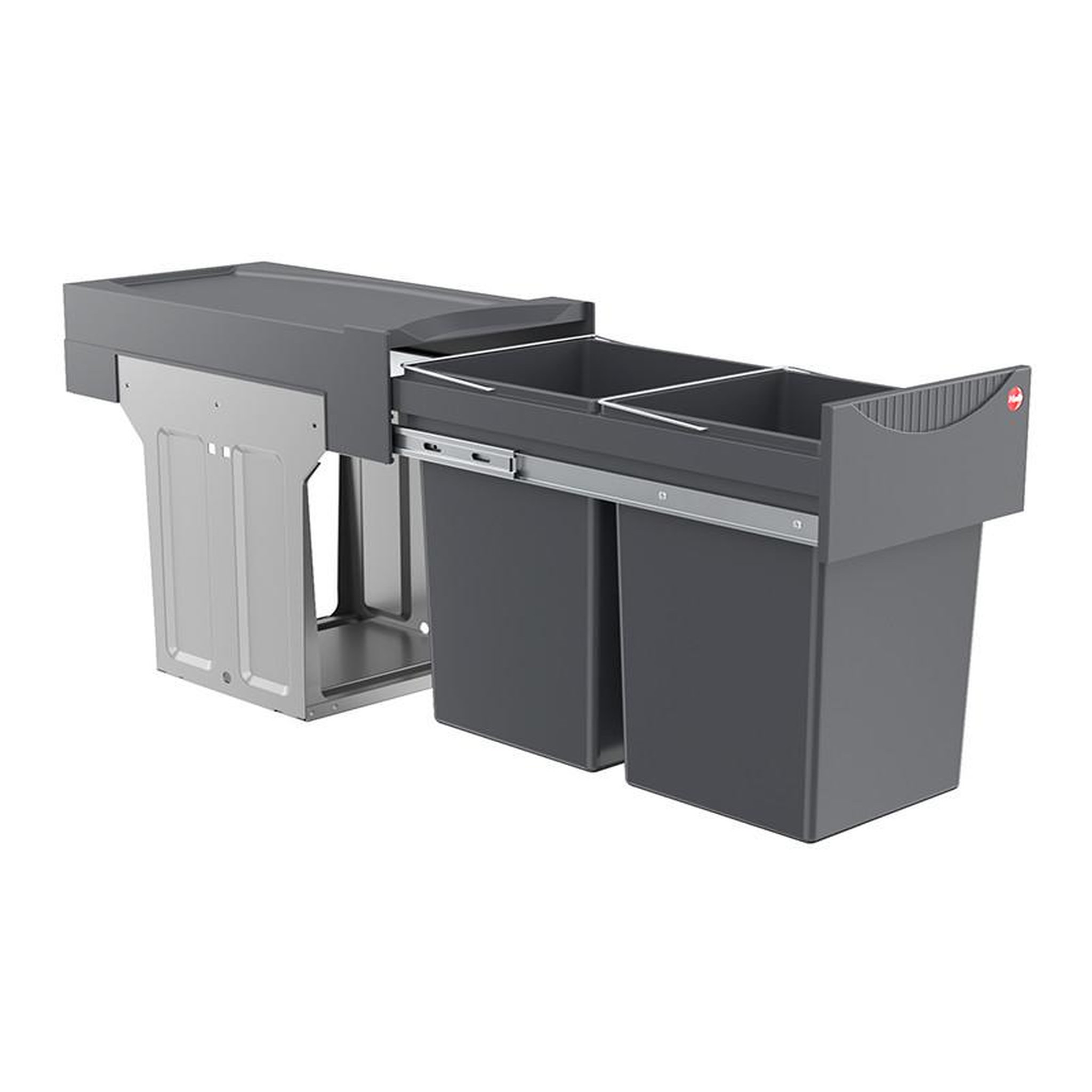 Voir la diapositive 3 : HAILO Poubelle de cuisine tri sélectif 2 bacs encastrable sous évier 30l (15+15) hailo as tandem