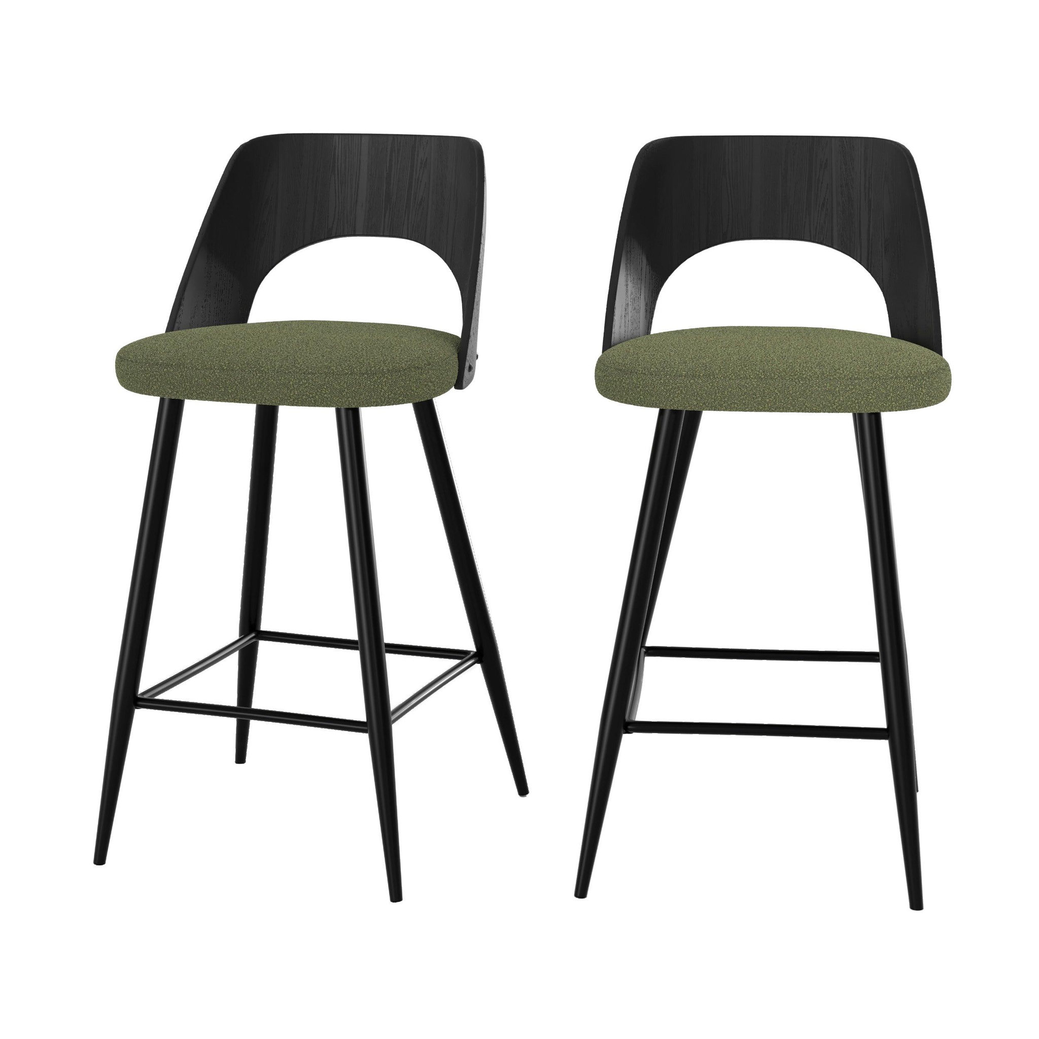 MAISON PAVANE Lot de 2 chaises pour îlot central en tissu bouclé vert kaki 66 cm-mindy