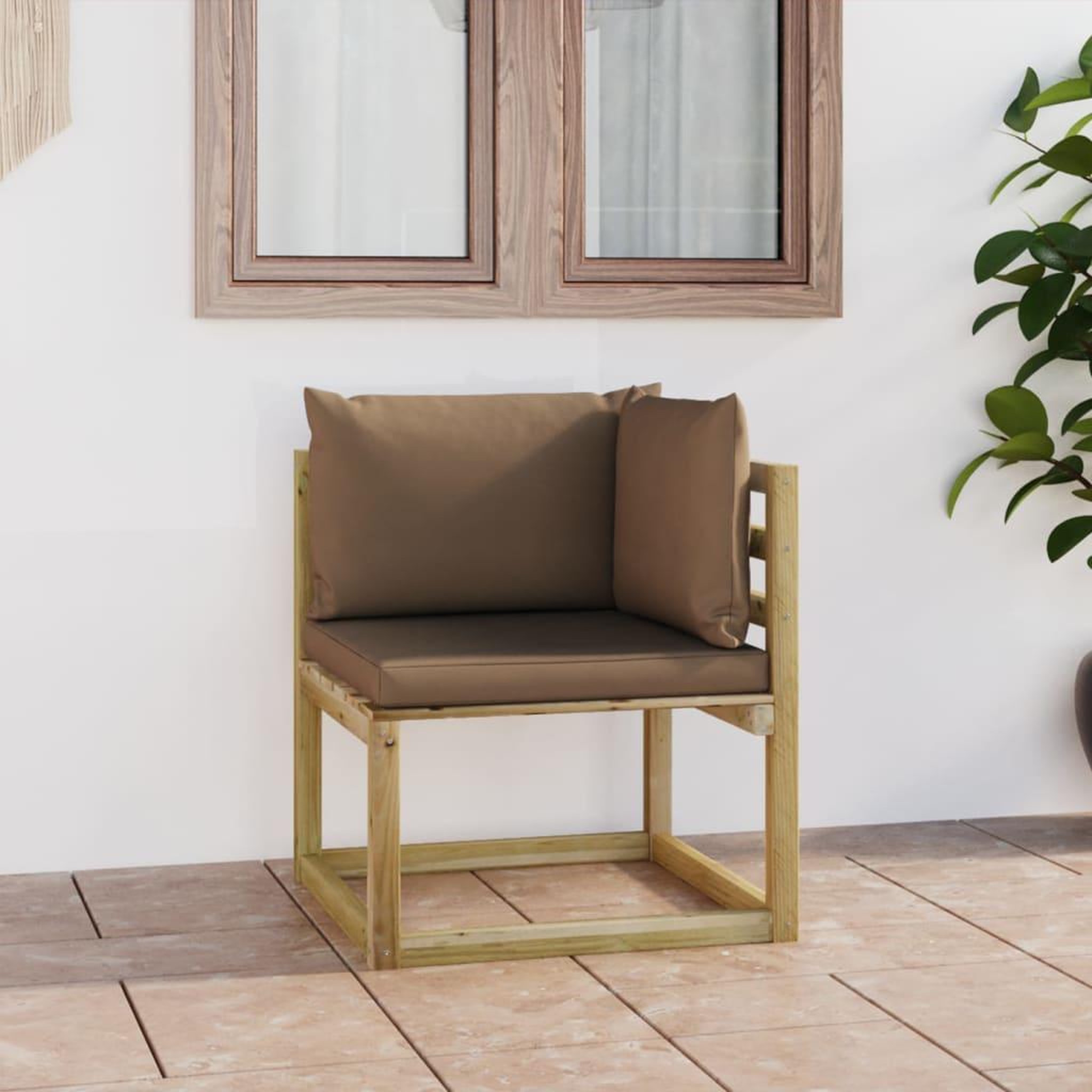 Voir la diapositive 1 : VIDAXL Canape d'angle de jardin avec coussins Bois impregne de vert