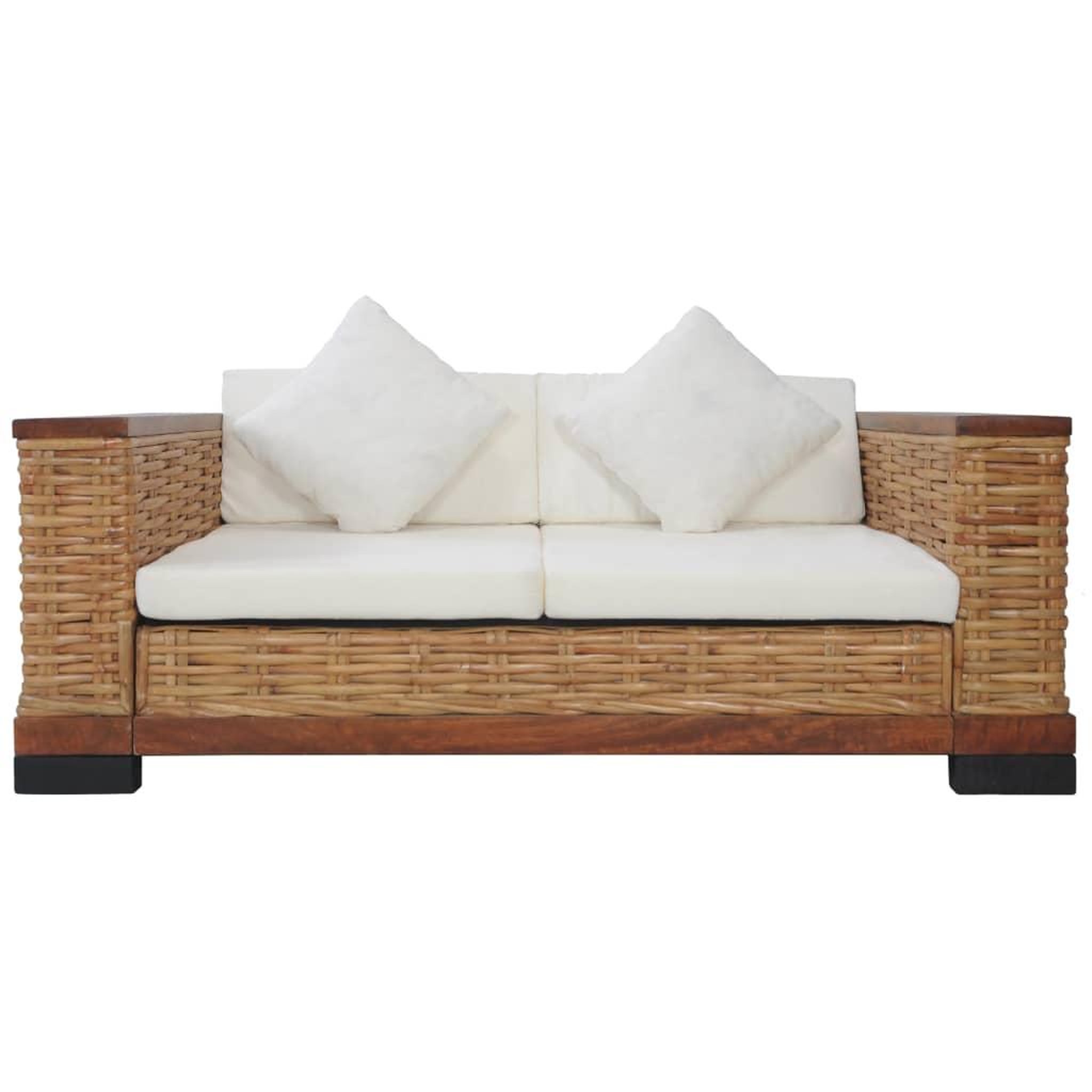 Voir la diapositive 2 : VIDAXL Canape a 2 places avec coussins Marron Rotin naturel