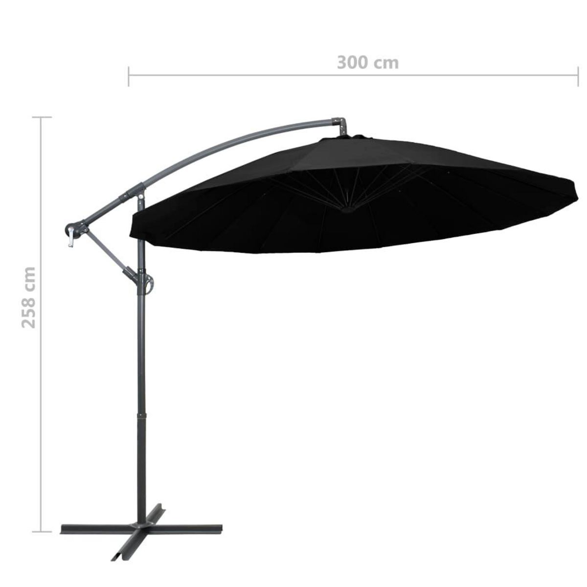 VIDAXL Parasol suspendu avec poteau noir 3 m