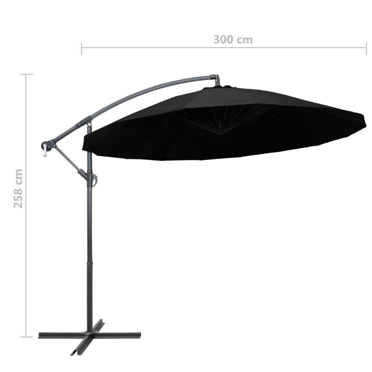 VIDAXL Parasol suspendu avec poteau noir 3 m