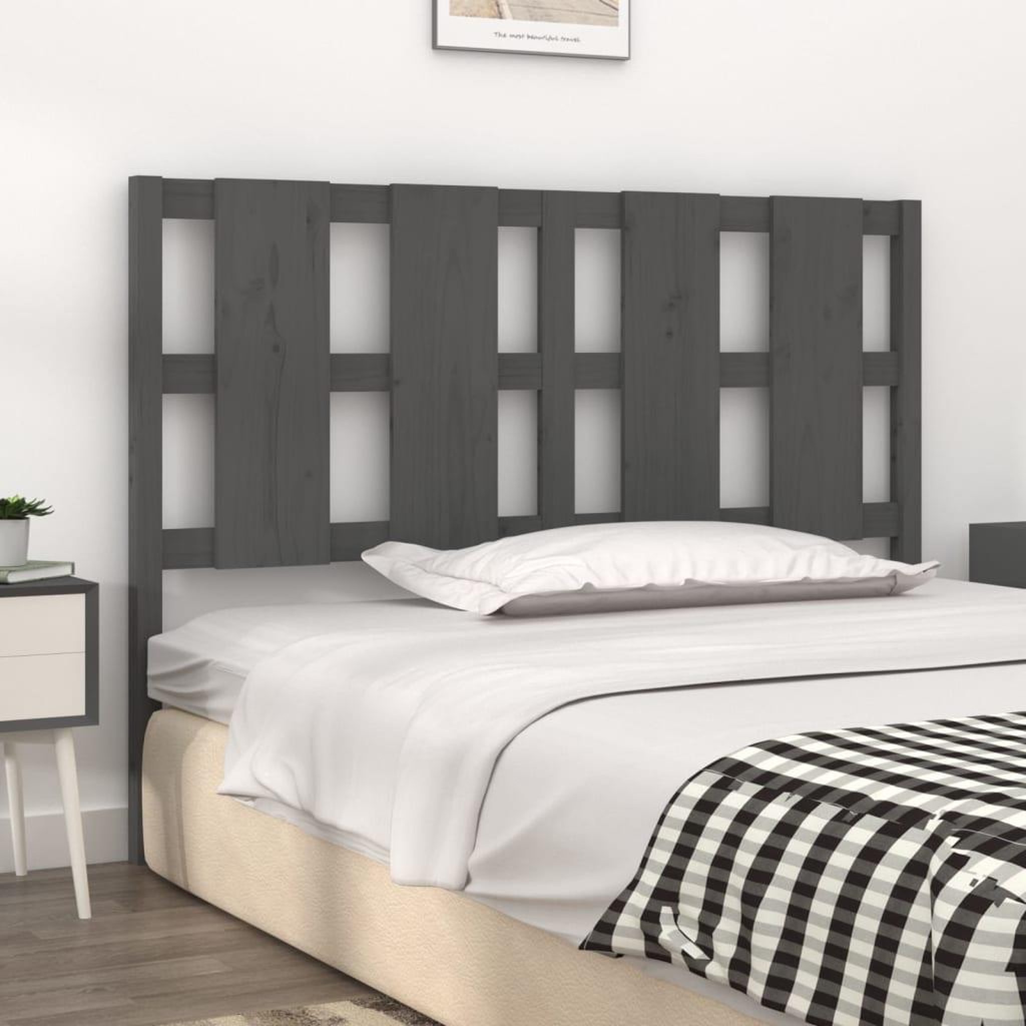 Voir la diapositive 3 : VIDAXL Tete de lit Gris 145,5x4x100 cm Bois massif de pin