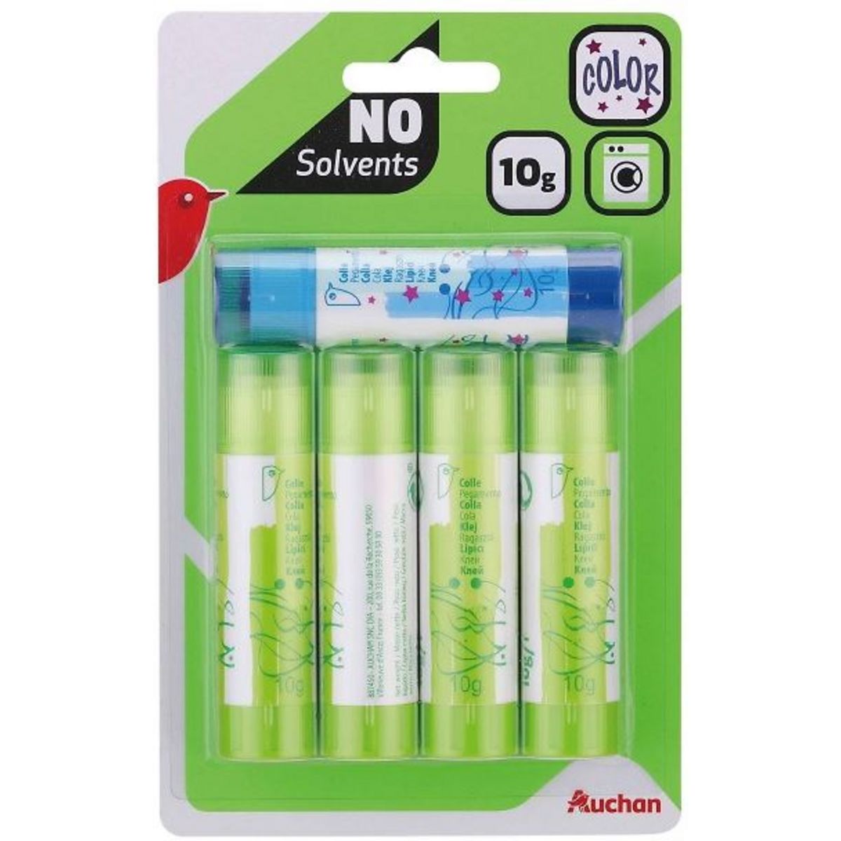 AUCHAN Lot de 4 bâtons de colle 10g + 1 couleur - Bleu