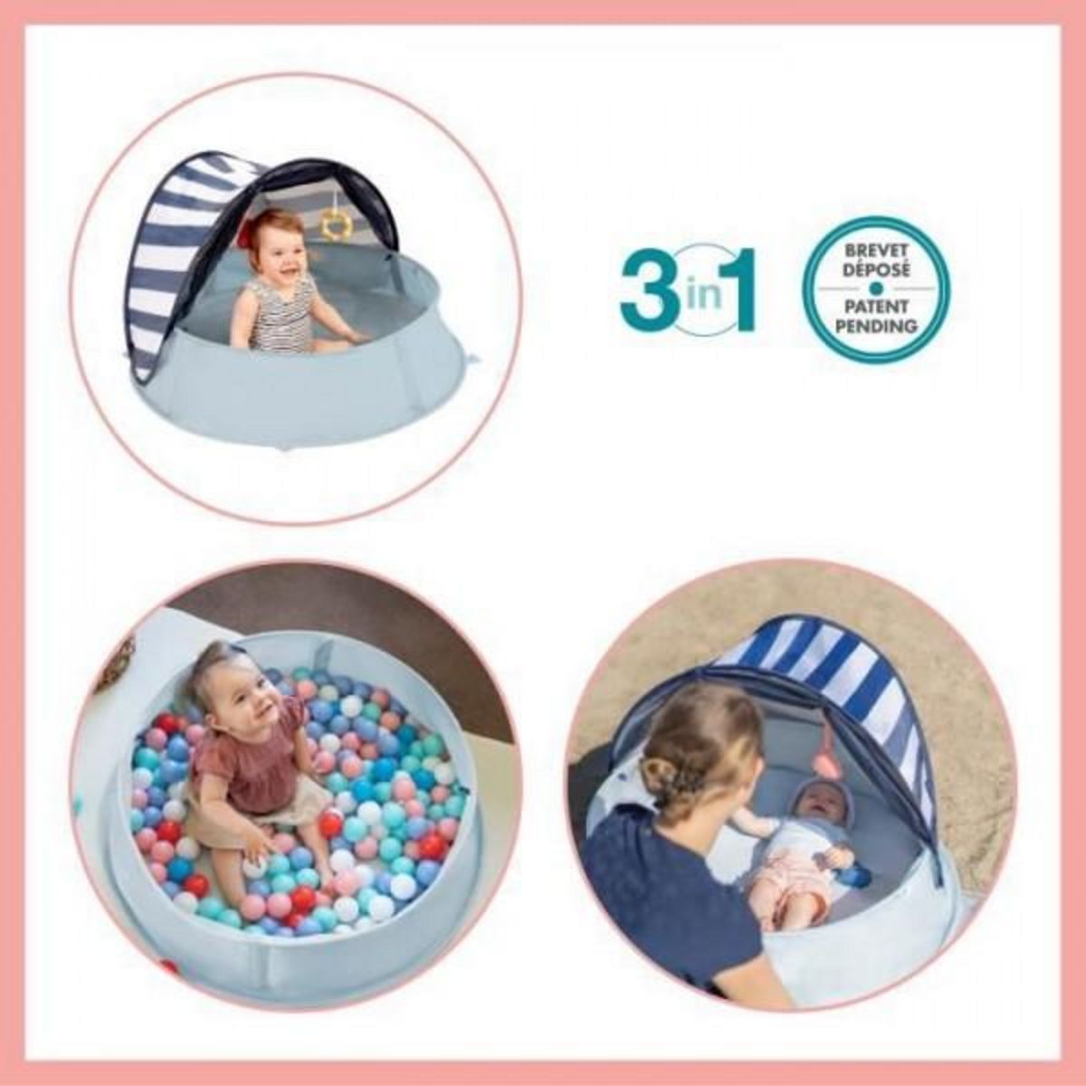 BABYMOOV BABYMOOV Aquani mariniere 3 en 1, aire de jeux, piscine & lit d'appoint, anti-UV FPS 50+, 2 jeux + moustiquaire inclus