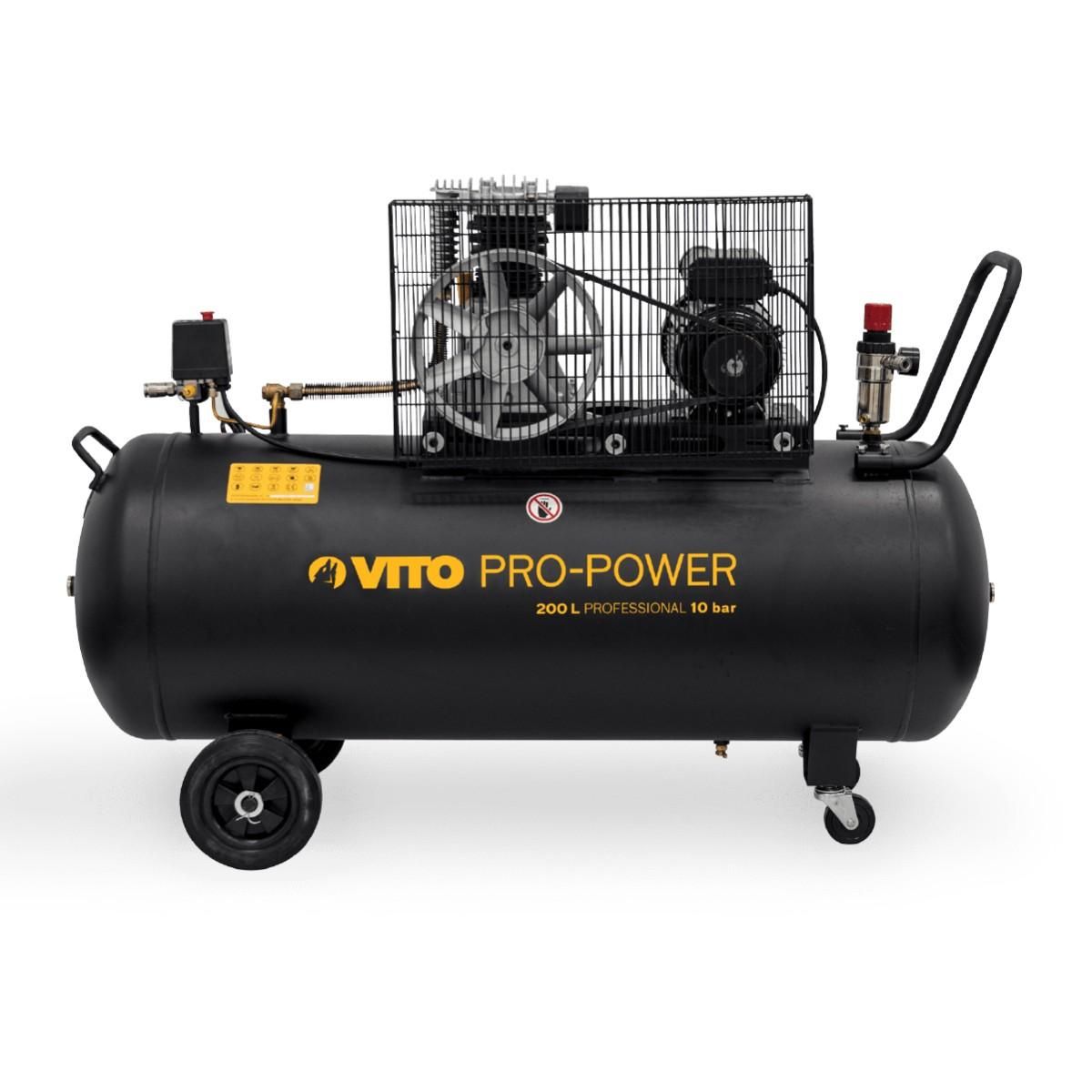 VITO Compresseur d'air à Courroie 200 Litres 4CV 3KW Pression 10 Bar 230V VITO