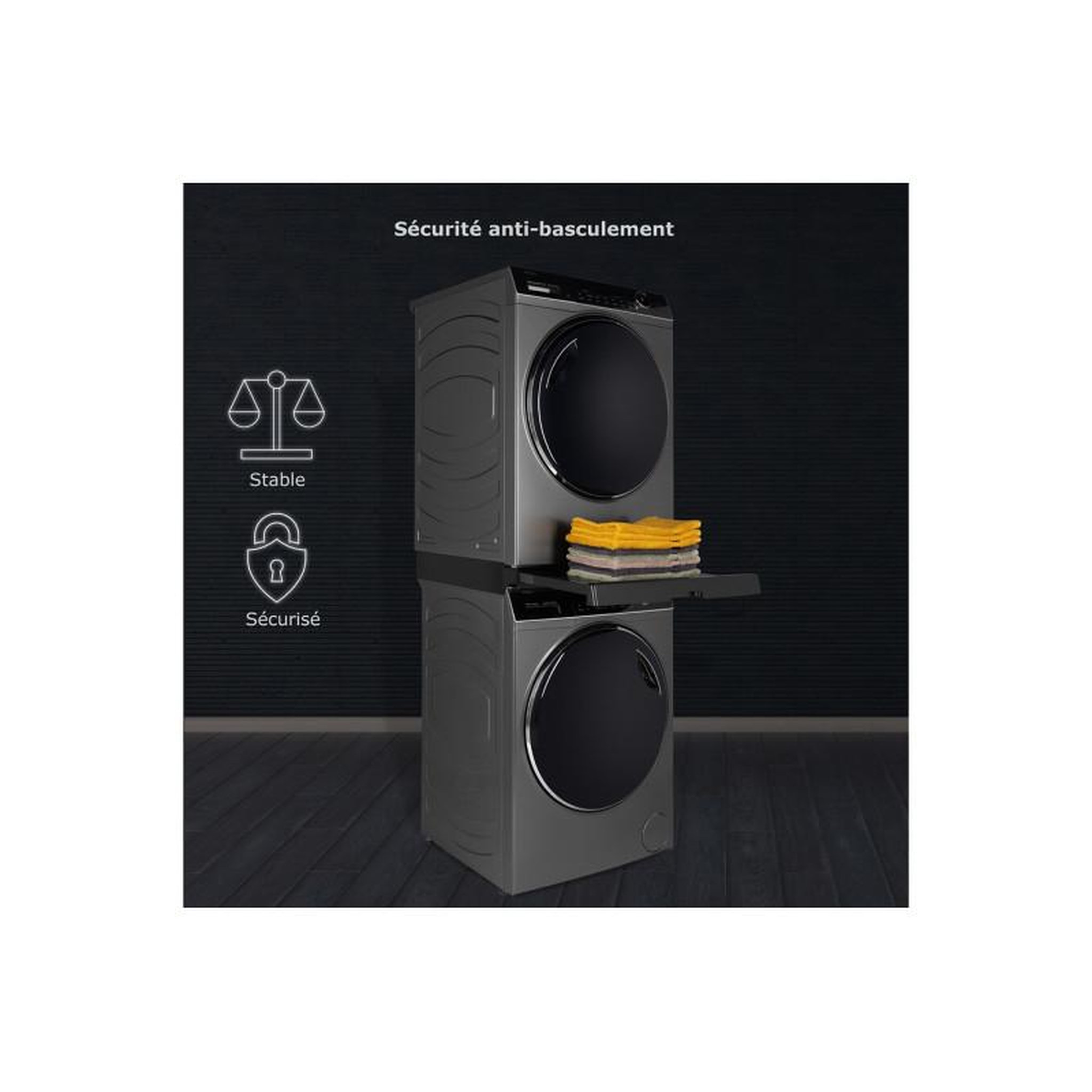 Voir la diapositive 5 : HAIER Accessoire pour sèche linge Haier HASTKU10FB Kit de superposition noir