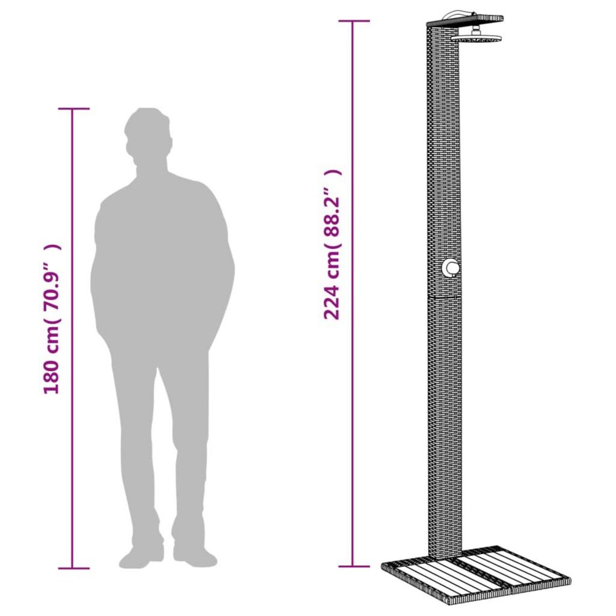 VIDAXL Douche d'exterieur beige 50x55x224cm resine tressee bois acacia