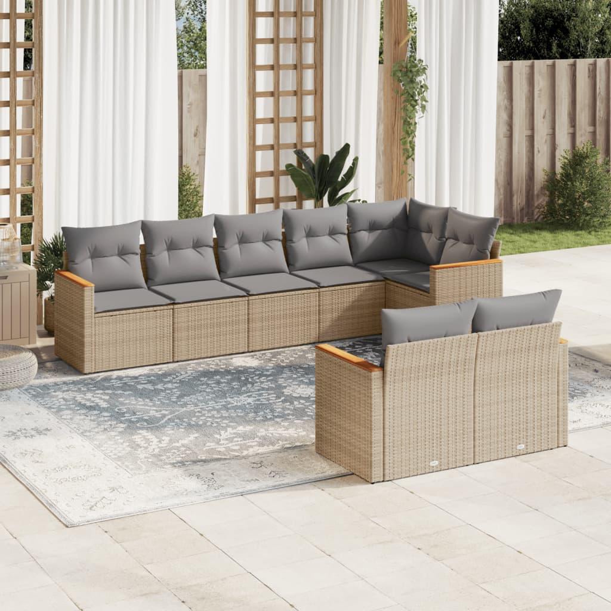 VIDAXL Salon de jardin avec coussins 8 pcs beige resine tressee
