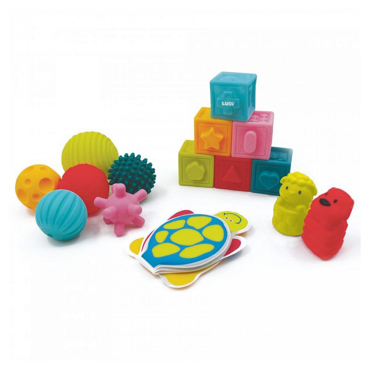 LUDI Coffret d eveil pour le bain - Livres Cubes Balles