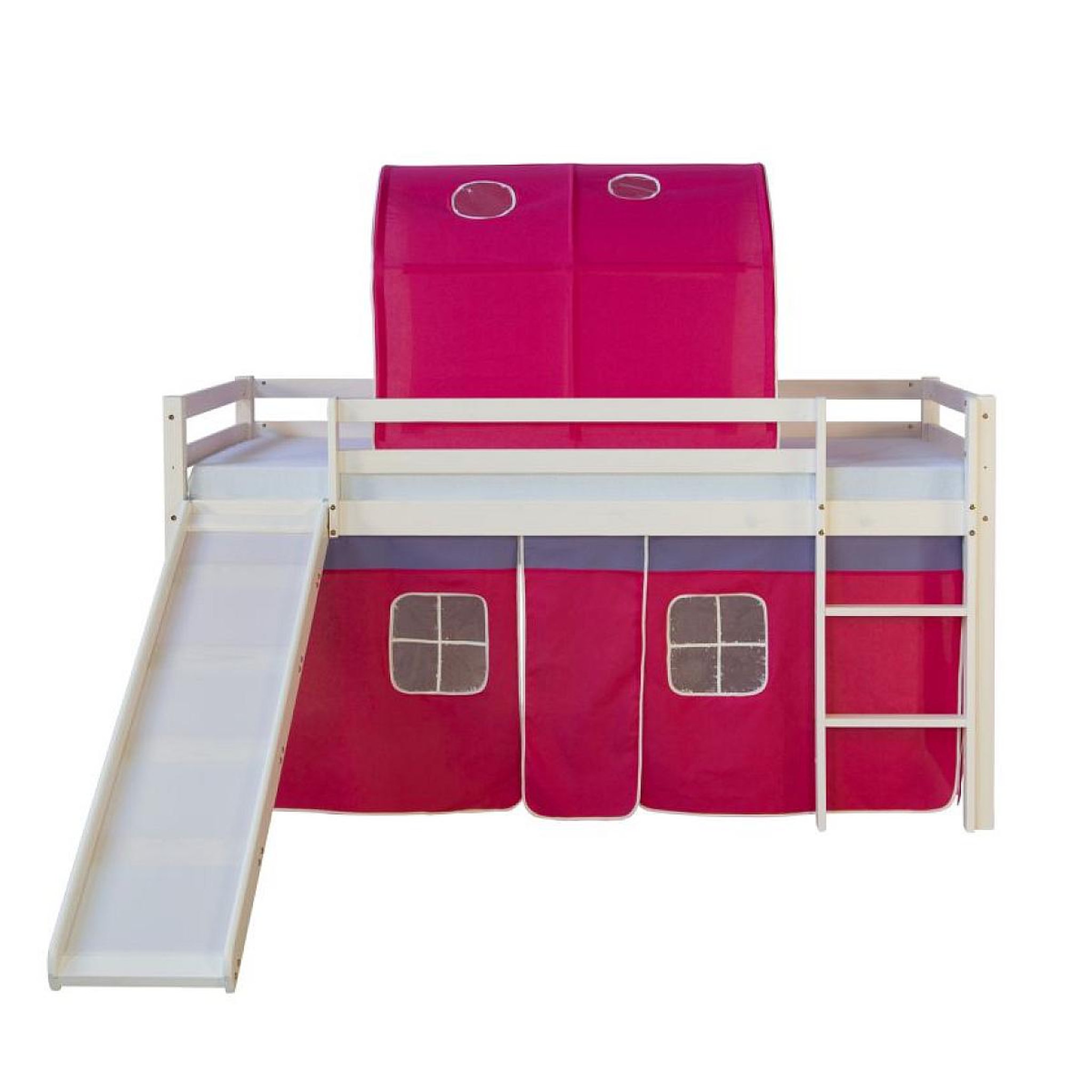 Voir la diapositive 4 : HomeStyle4U Lit toboggan  - avec rideaux et tunnel rose