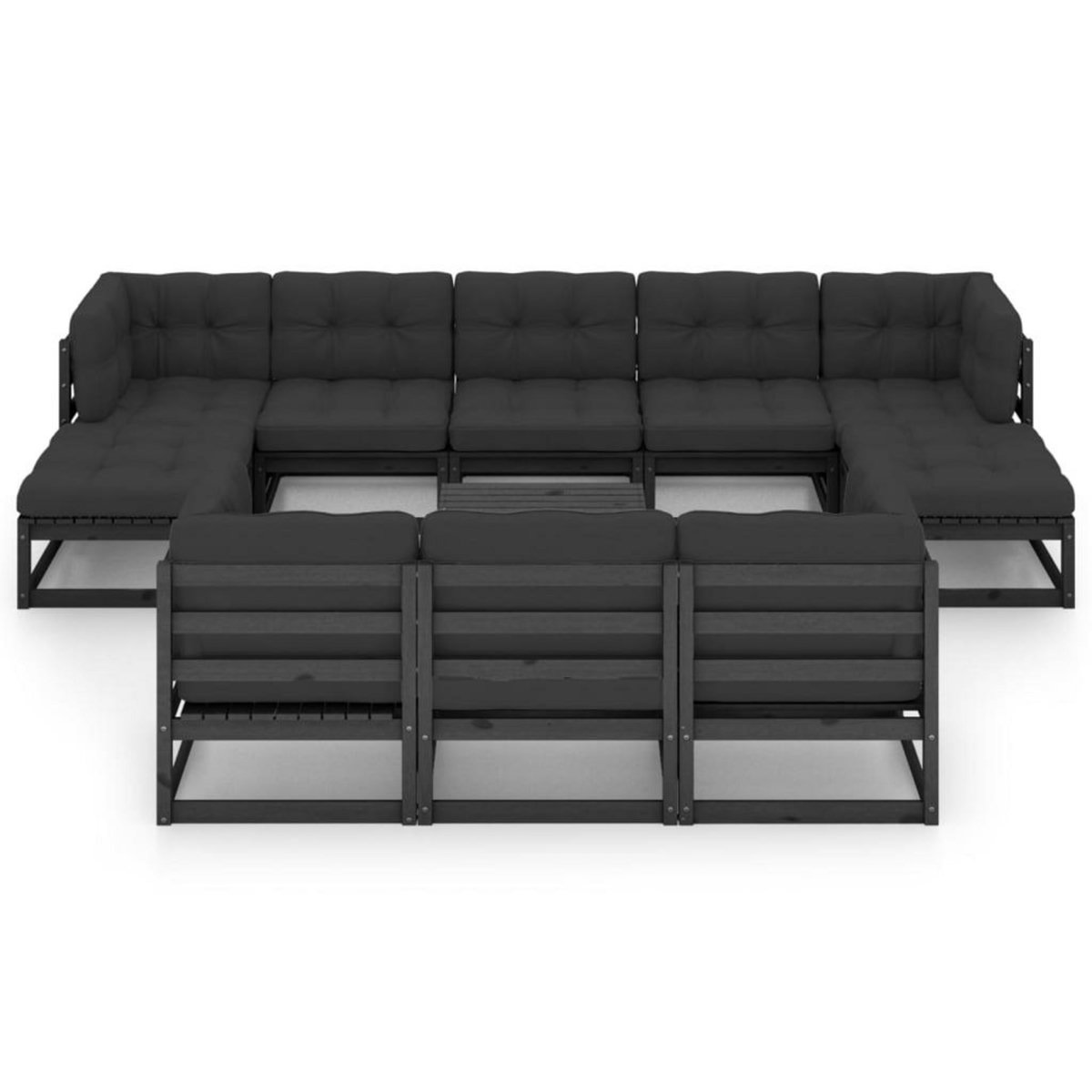 VIDAXL Salon de jardin 11 pcs avec coussins Noir Bois de pin massif