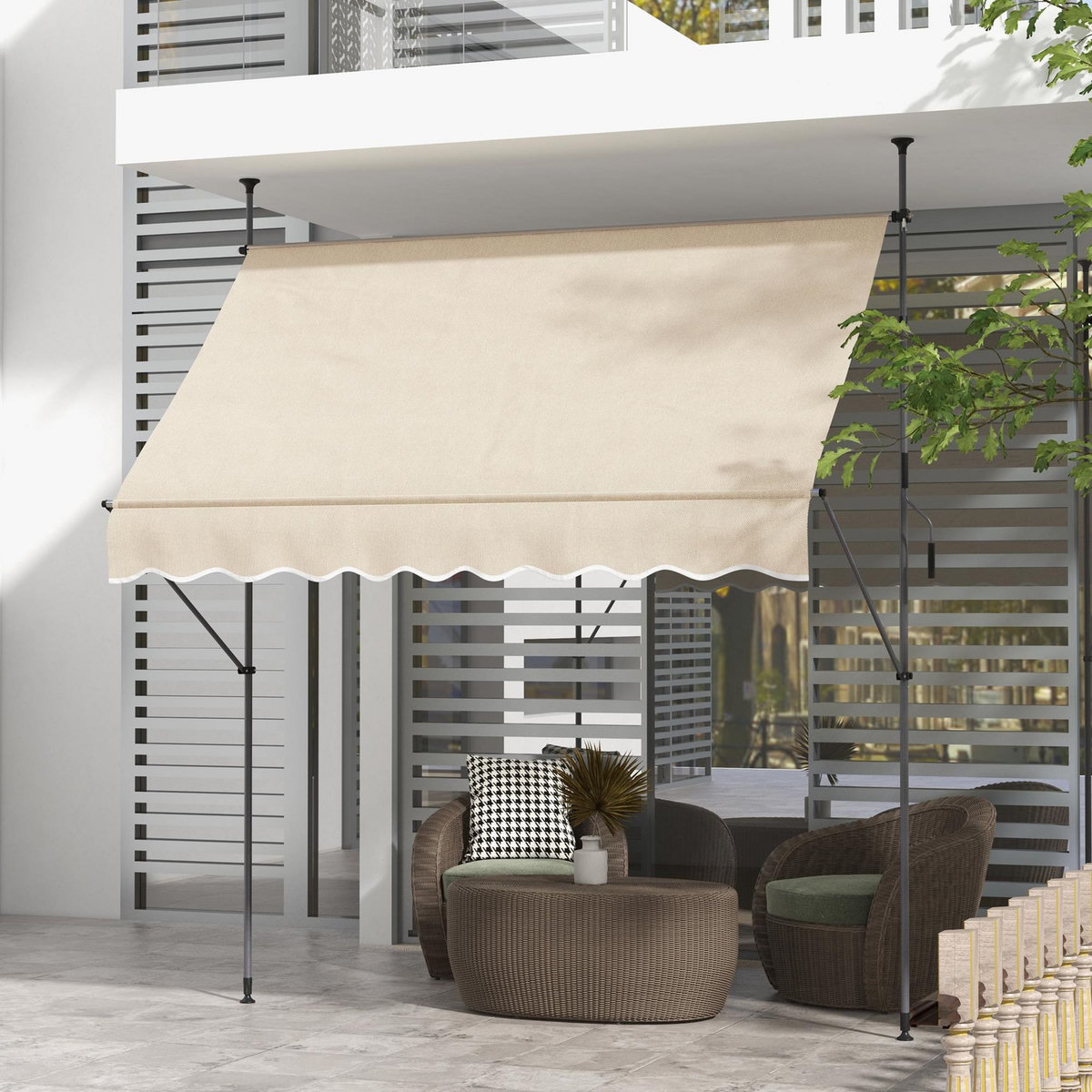 OUTSUNNY Store banne autoportant manuel rétractable 2,5L x 1,2l x 2,1-3H m inclinaison réglable métal alu polyester sable