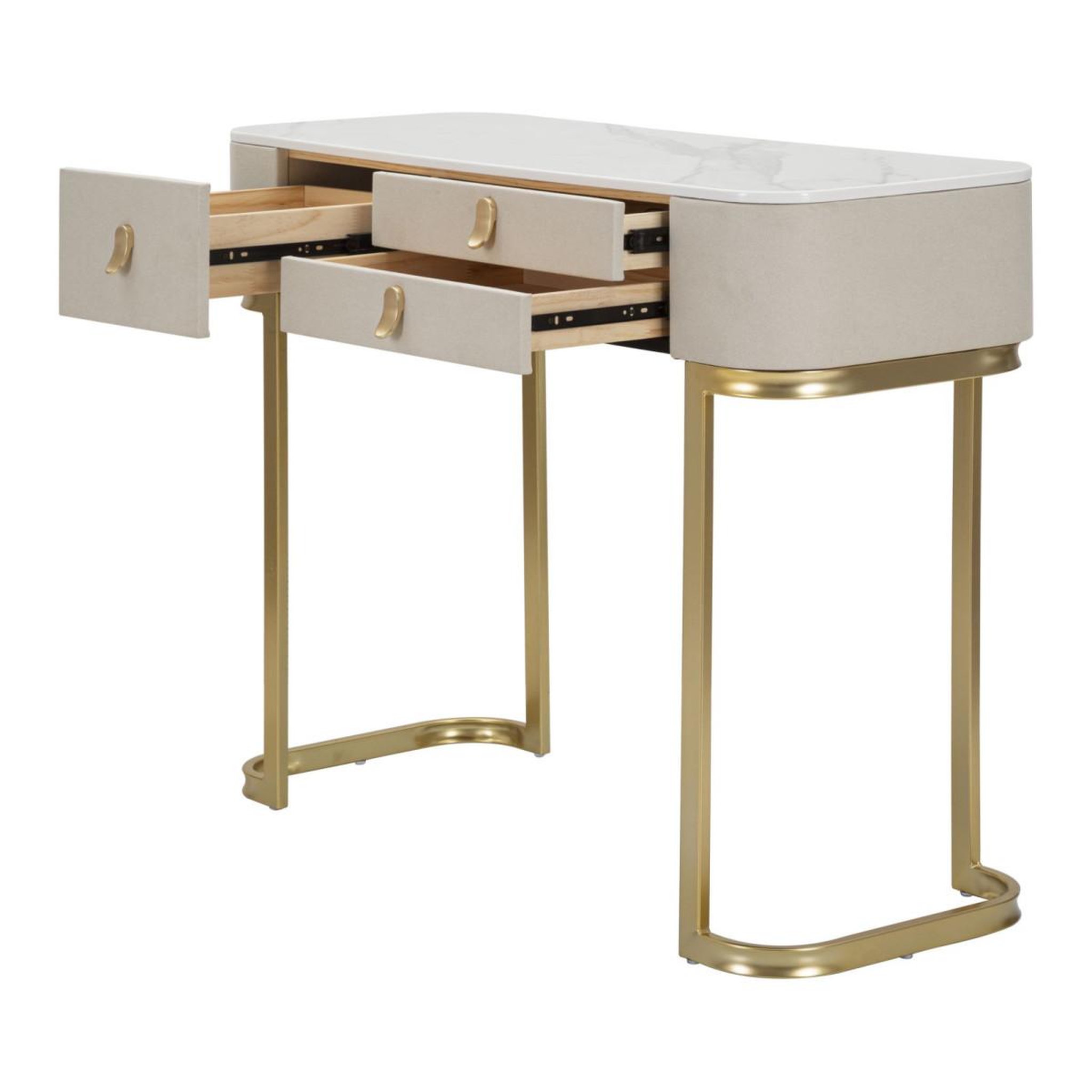Voir la diapositive 3 : Paris Prix Console Effet Marbre  Beauty  100cm Crème & Or