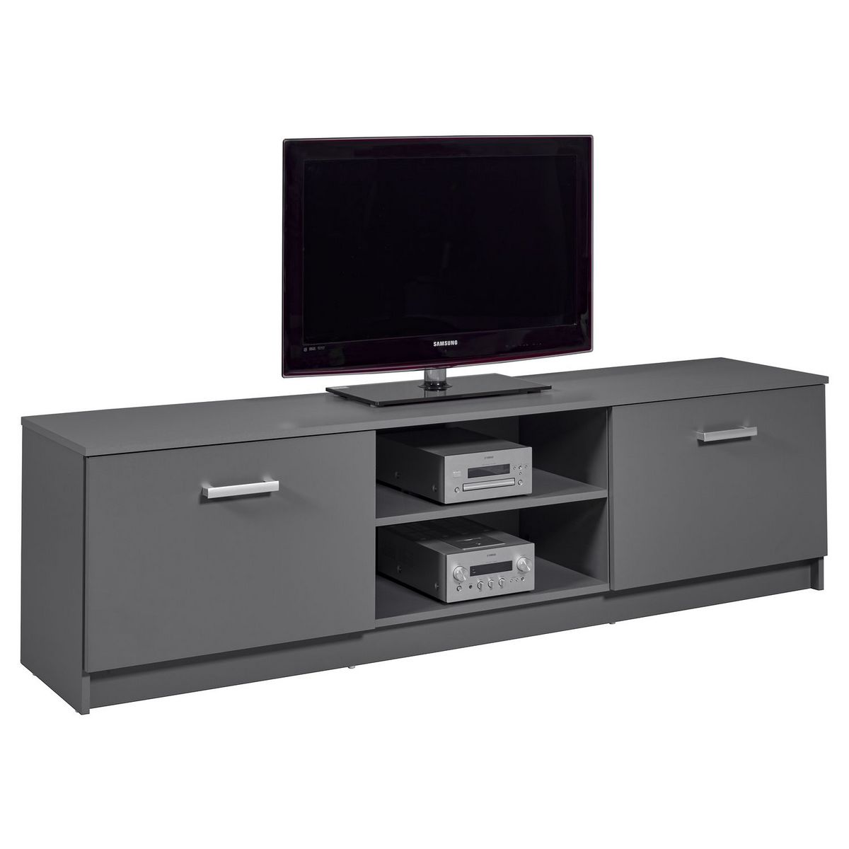 Meuble TV 2 portes 2 niches de rangement L180 cm ZIO