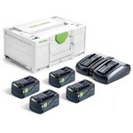 FESTOOL Set énergie SYS 18V 4 batteries 5Ah + chargeur TCL 6 DUO en coffret Systainer SYS3 FESTOOL 577709