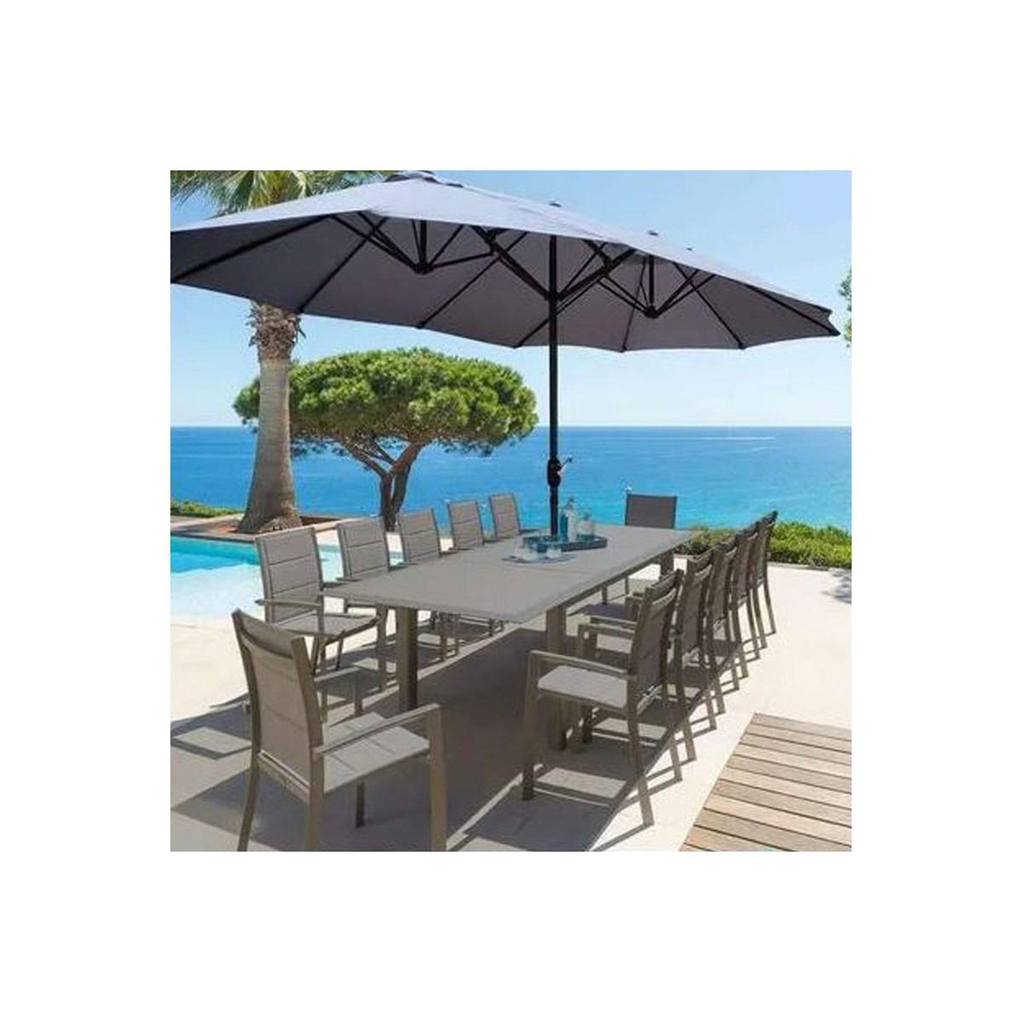 Voir la diapositive 3 : KZ GARDEN Parasol de jardin double Gris 4.50 x 2.65 x H 2.40 Toile polyester TWIN KZ GARDEN