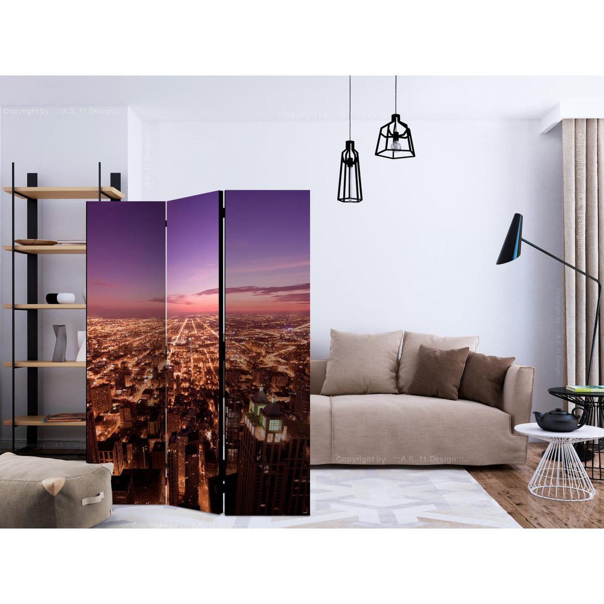 Voir la diapositive 2 : Paris Prix Paravent 3 volets  chicago panorama  135x172cm