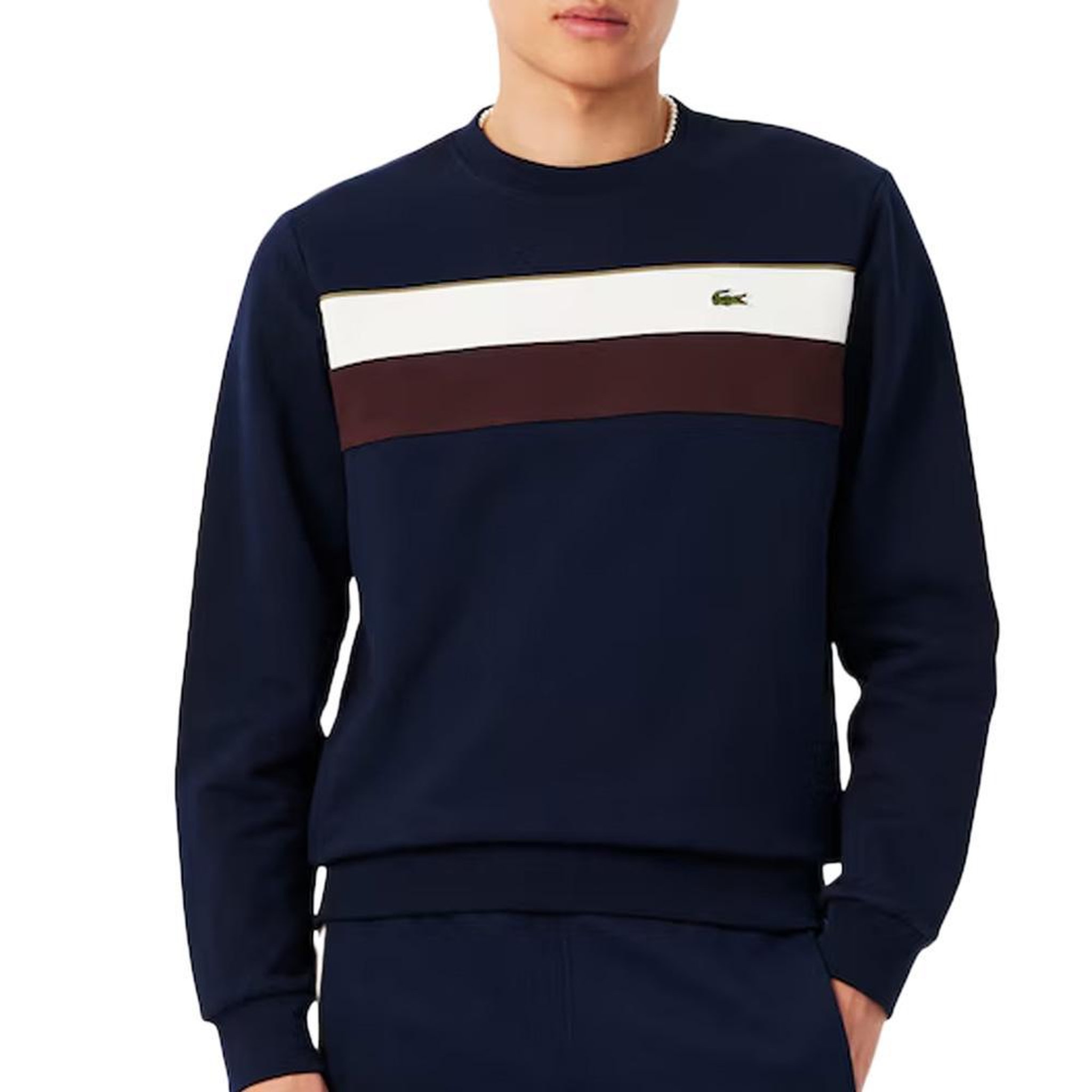 Lacoste Sweat Marine/Blanc Homme Lacoste SH5498. Coloris disponibles : Bleu