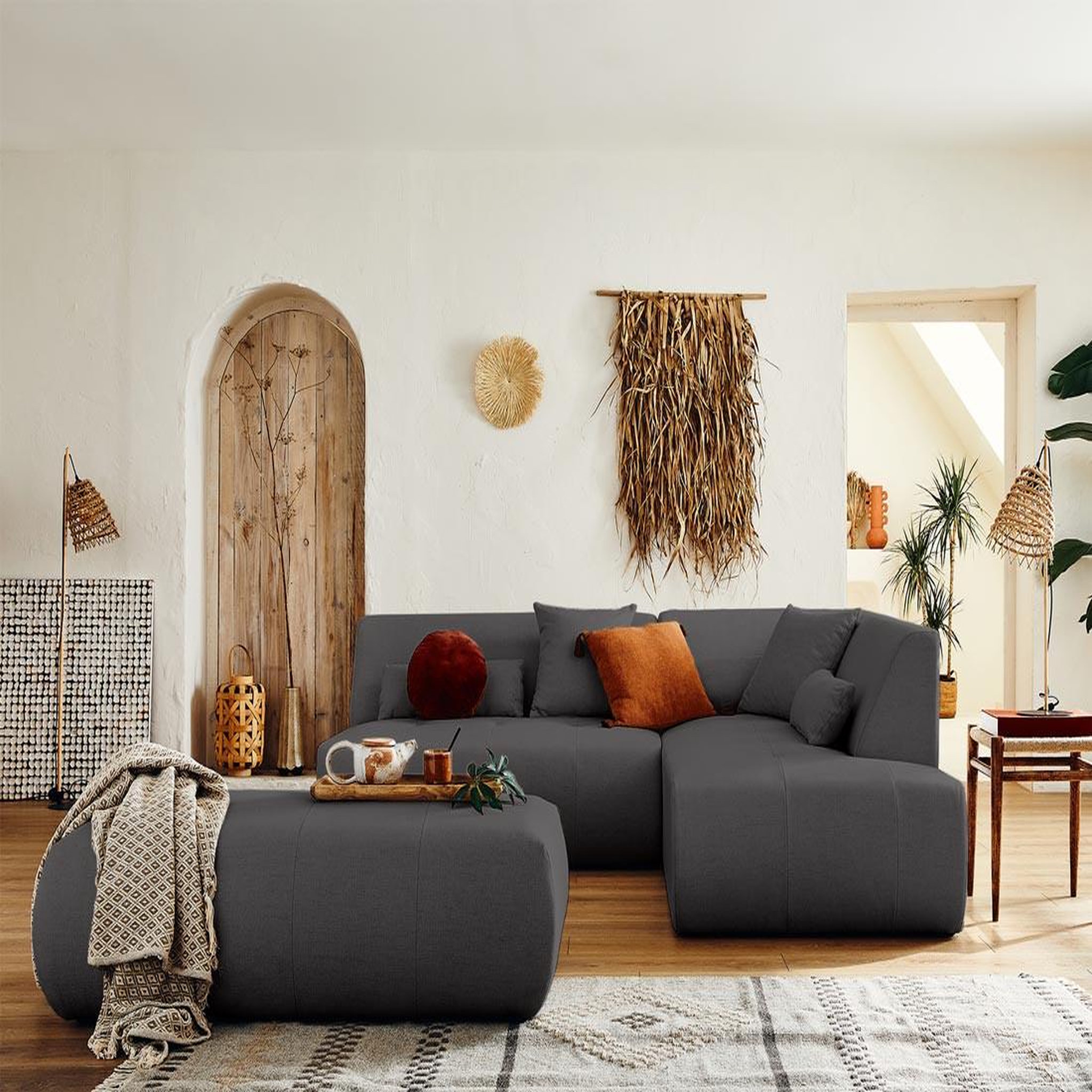 Voir la diapositive 2 : BEST MOBILIER Onyx - canapé modulable d'angle droit 5 places - en tissu