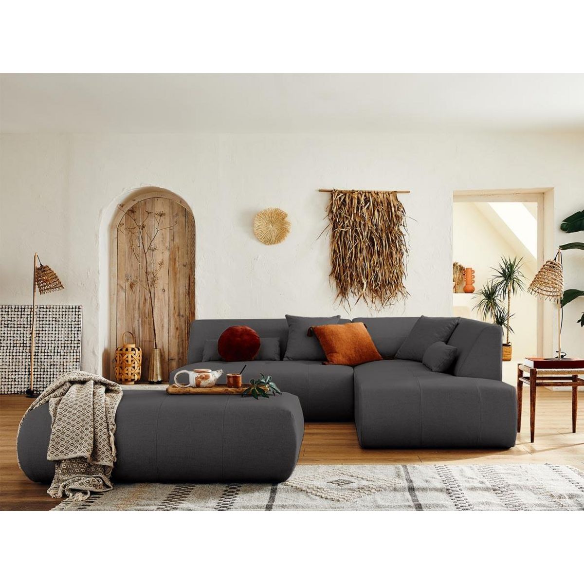 LISA DESIGN Onyx - canapé modulable d'angle droit 5 places - en tissu