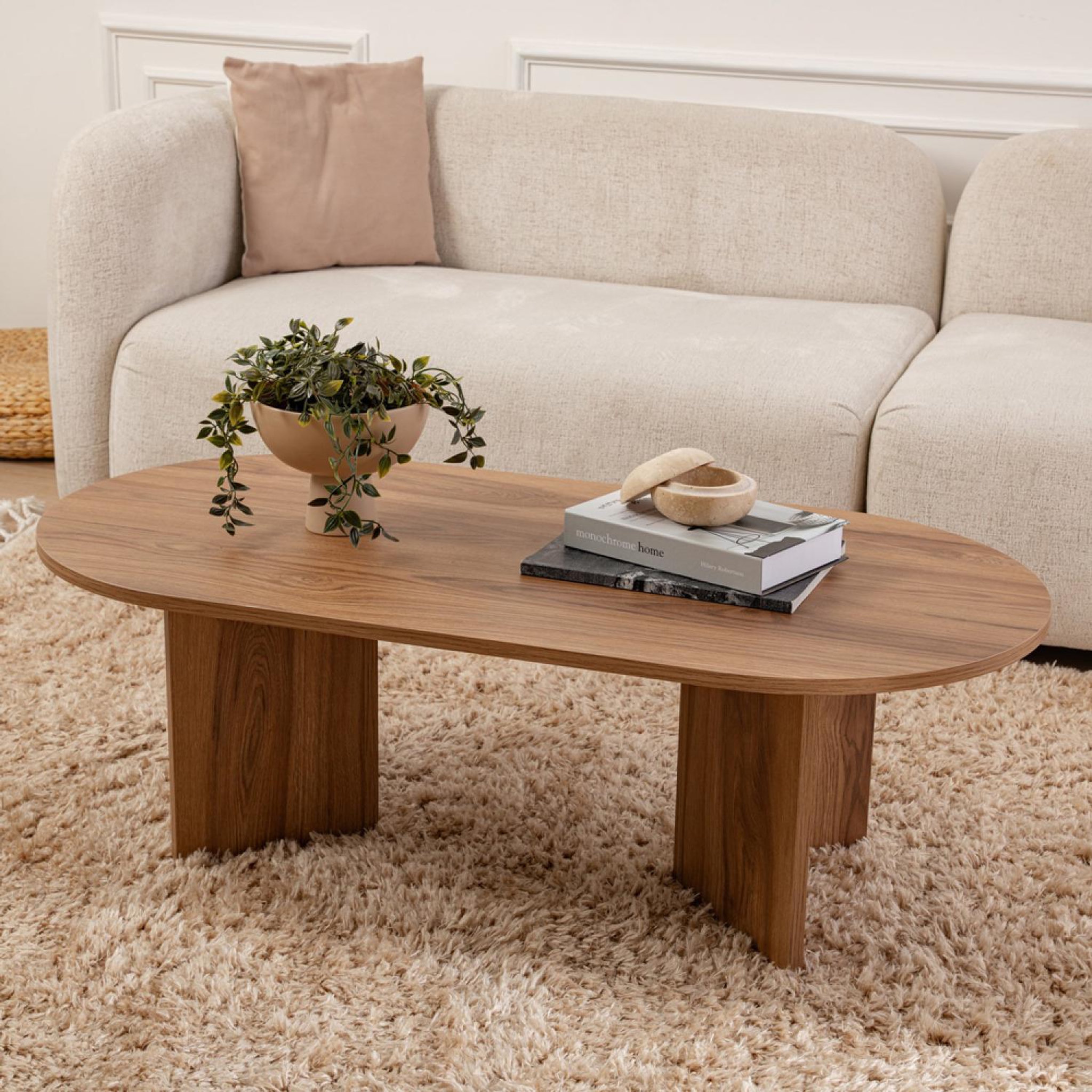 Voir la diapositive 4 : CONCEPT USINE Table basse design ovale bois 120cm raav