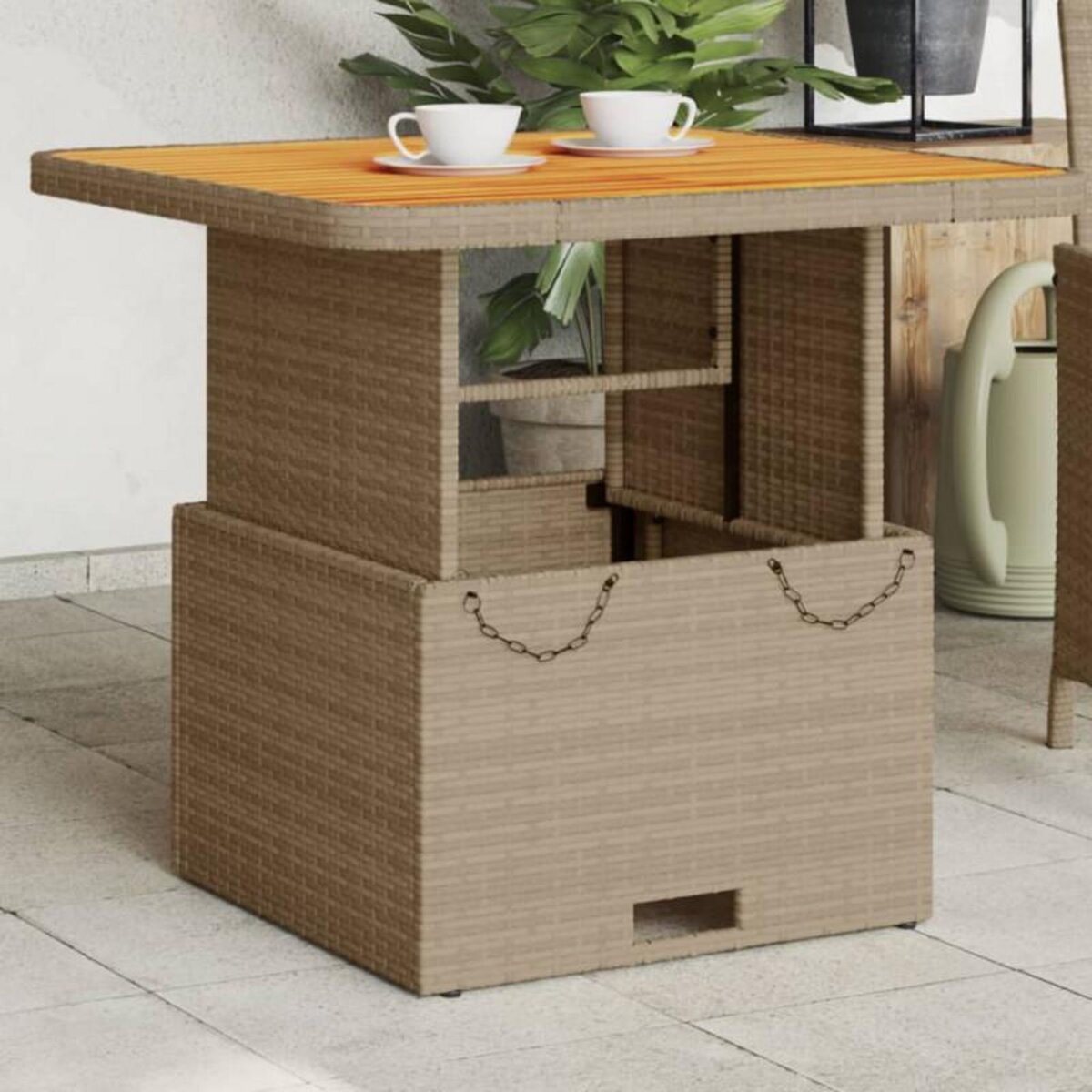 VIDAXL Table de jardin beige 80x80x71 cm résine tressée et bois acacia