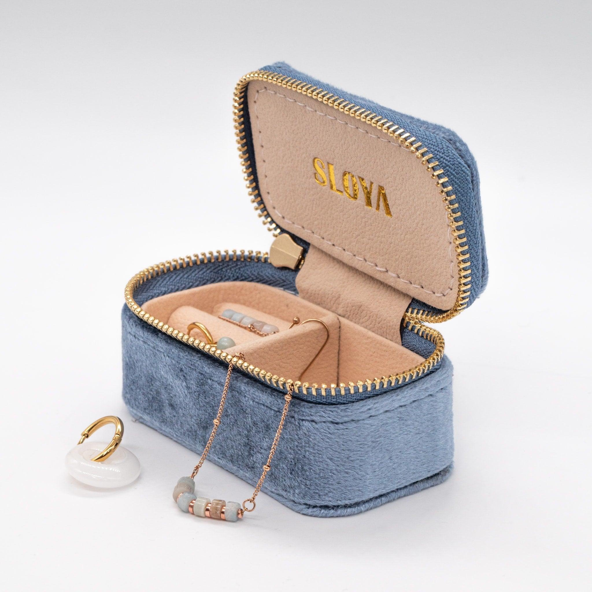 Voir la diapositive 4 : SLOYA Mini boîte à bijoux velours bleu horizon