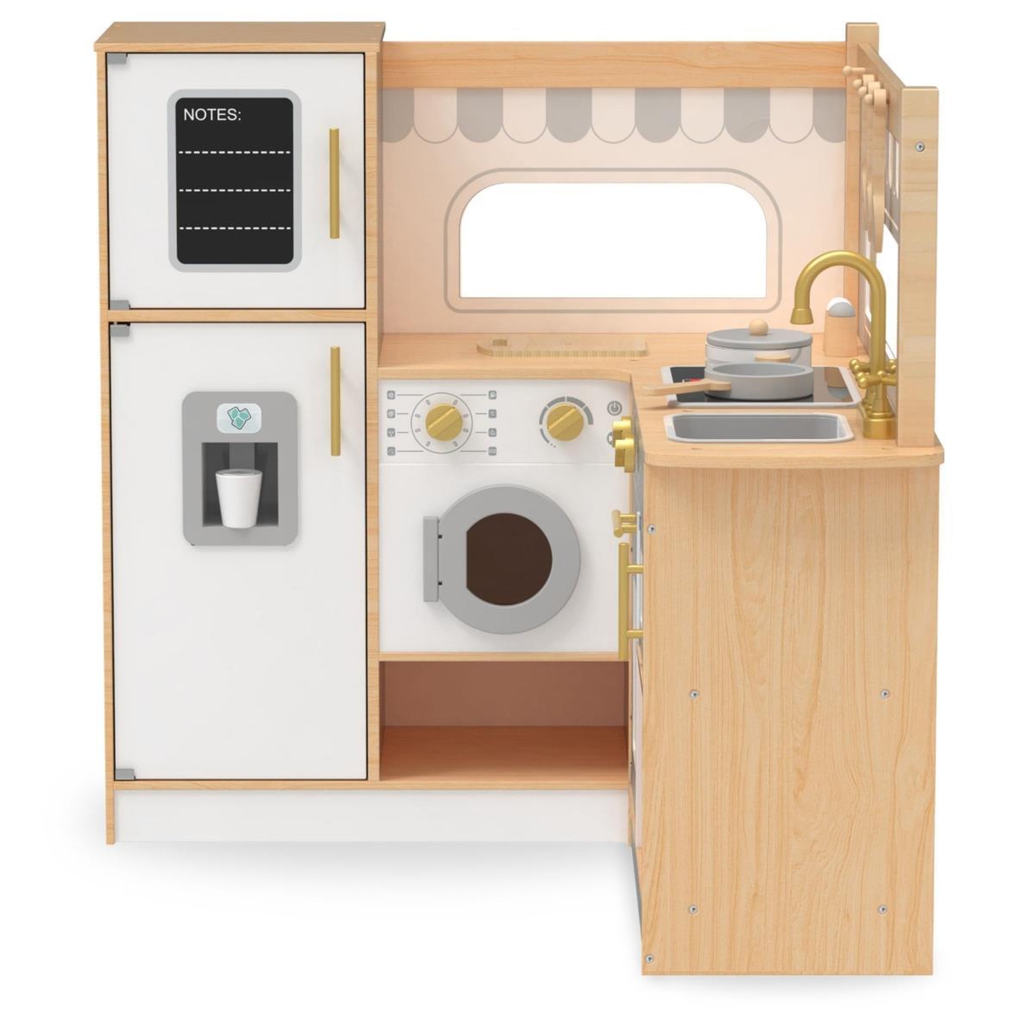 Voir la diapositive 2 : MAMABRUM Cuisine Enfant en Bois XXL Naturelle avec Réfrigérateur, Micro-ondes, Four et Accessoires, dès 3 Ans
