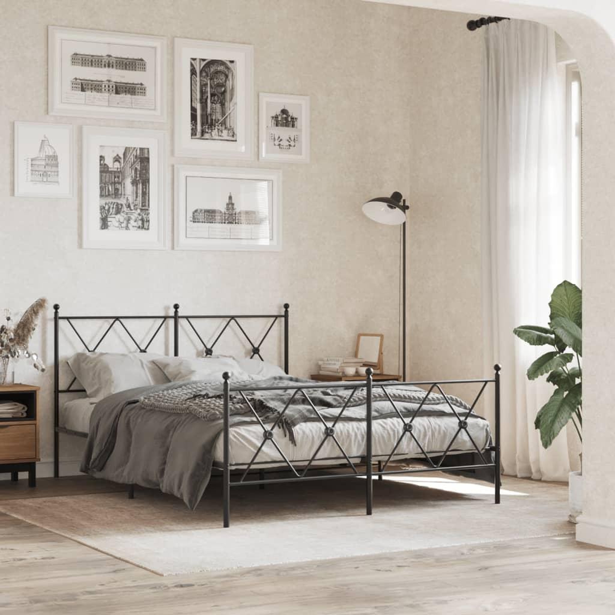 VIDAXL Cadre de lit metal sans matelas avec pied de lit noir 140x200cm