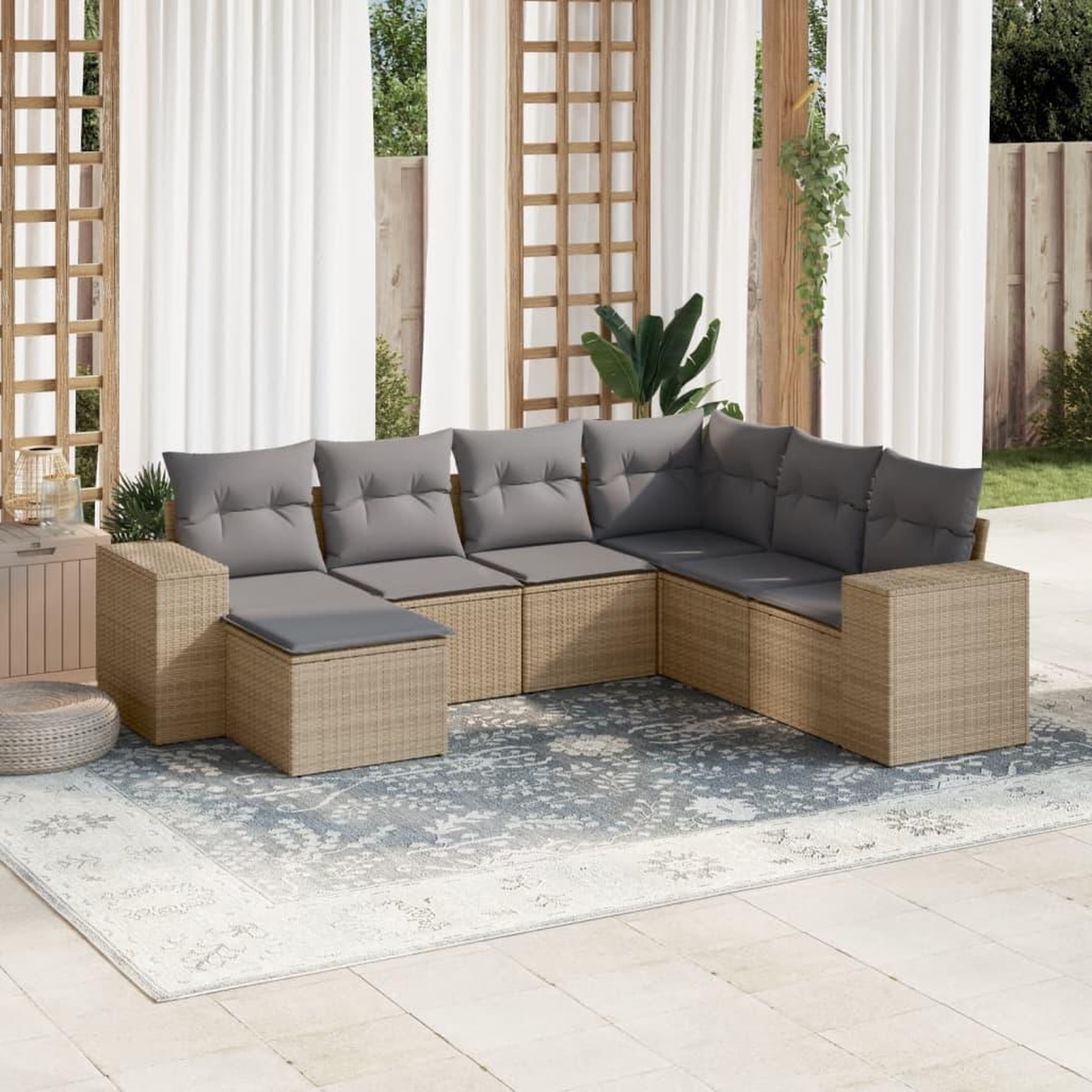 VIDAXL Salon de jardin avec coussins 7 pcs beige resine tressee