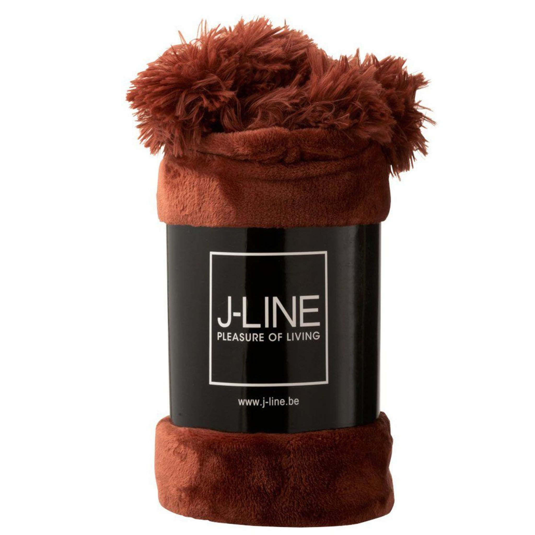 Voir la diapositive 3 : J-LINE Plaid déco à pompons  polyes  130x170cm marsala