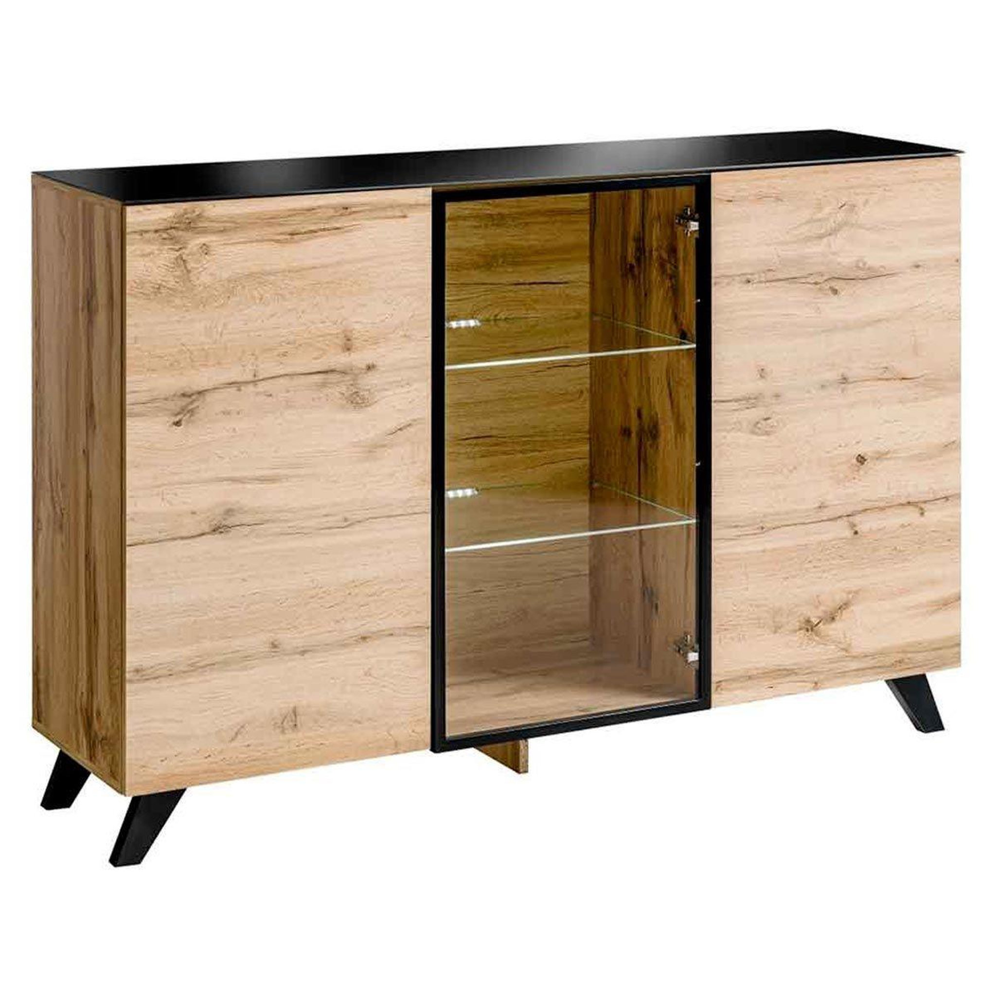Paris Prix Buffet 3 Portes LED  Thin  150cm Noir & Naturel