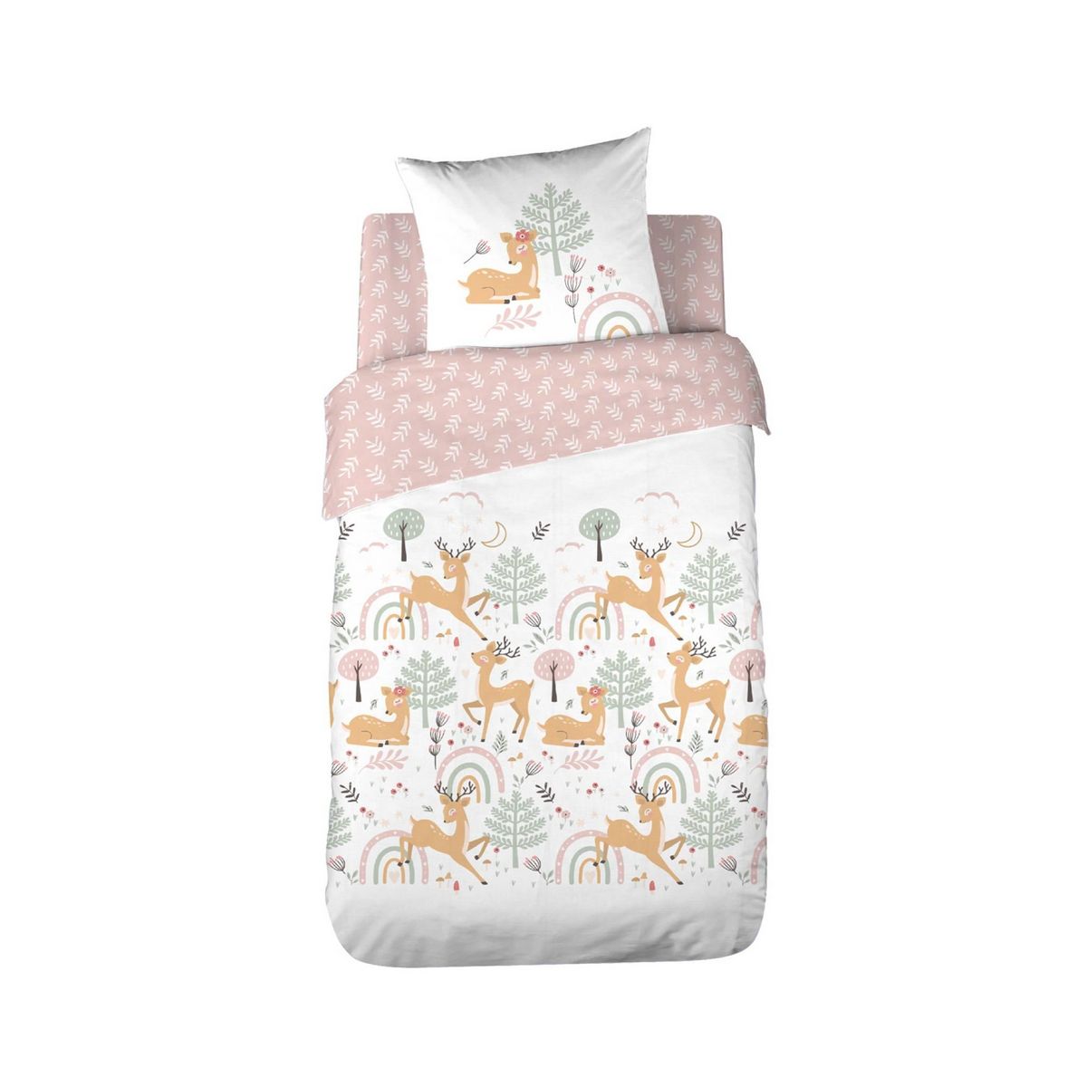 SWEEEK Parure de lit réversible LISE 1 place imprimé thème forêt enchantée en microfibre. 140 x 200cm. 1 housse de couette. 1 taie d'oreiller