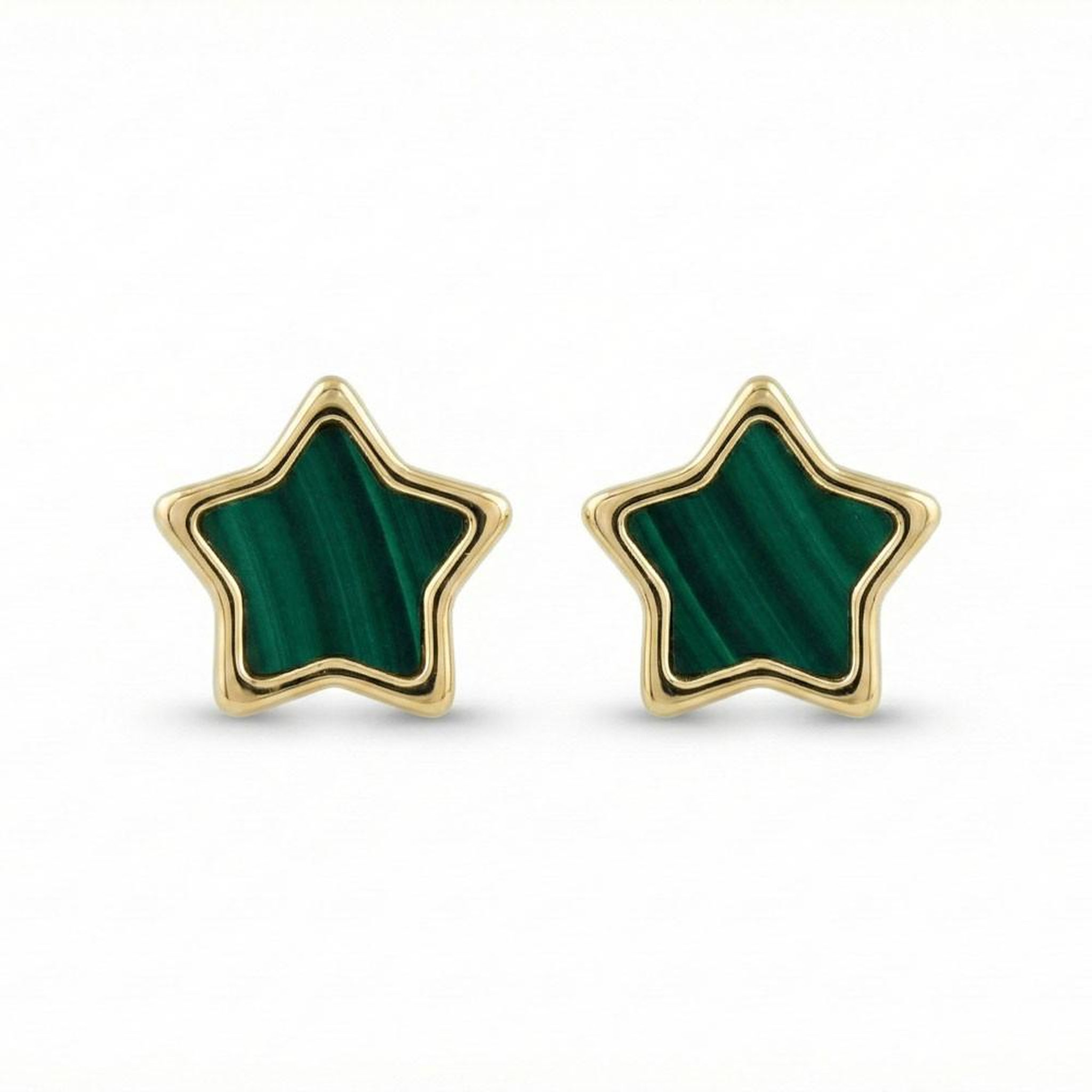 L'ATELIER D'AZUR Boucles d'Oreilles Or Jaune et Malachite - Puces Motif Etoile
