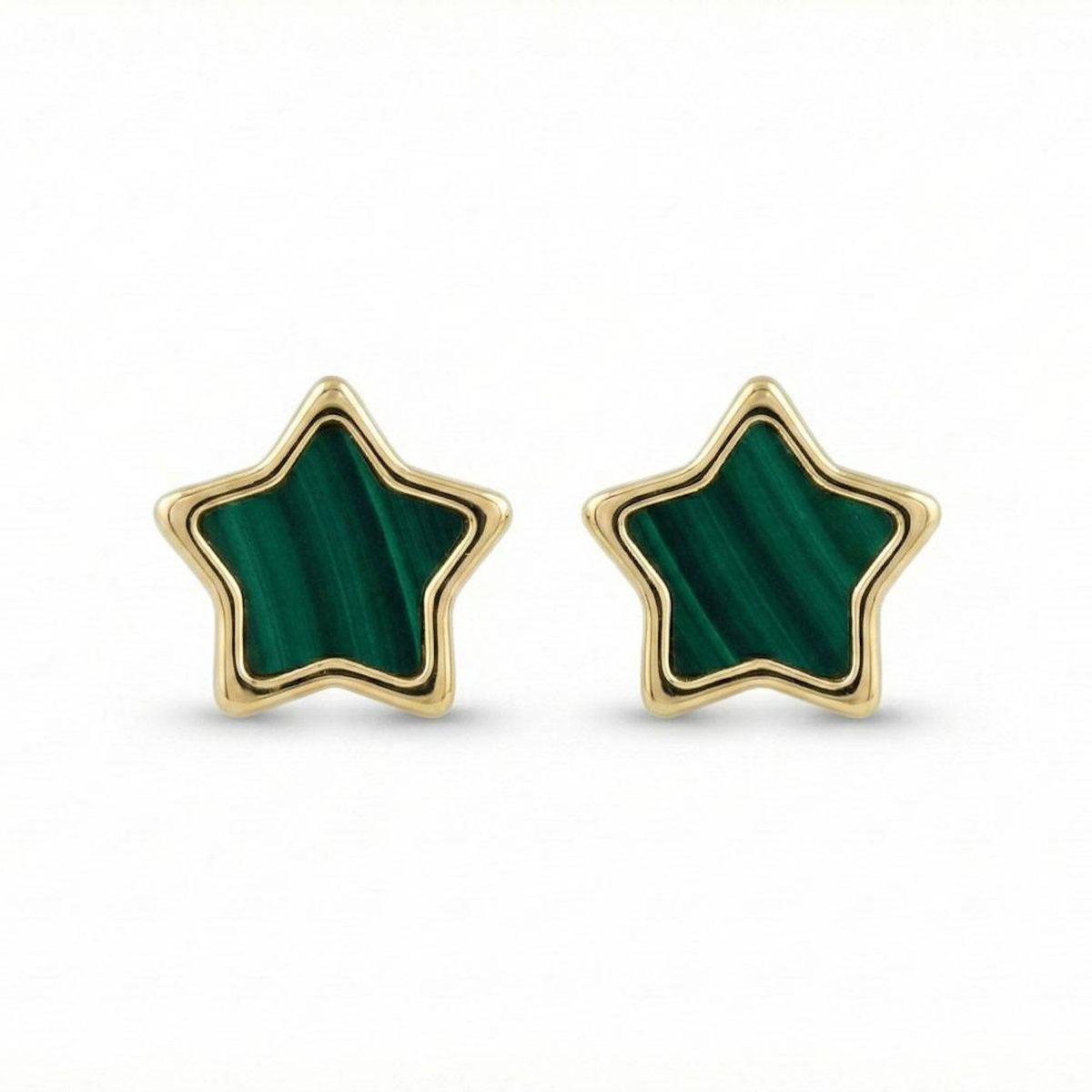 L'ATELIER D'AZUR Boucles d'Oreilles Or Jaune et Malachite - Puces Motif Etoile