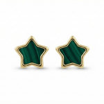 L'ATELIER D'AZUR Boucles d'Oreilles Or Jaune et Malachite - Puces Motif Etoile