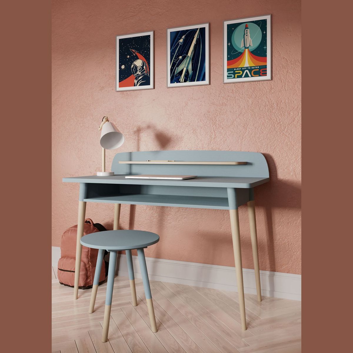 Bureau enfant 1 niche bleu L110 cm LINIA 