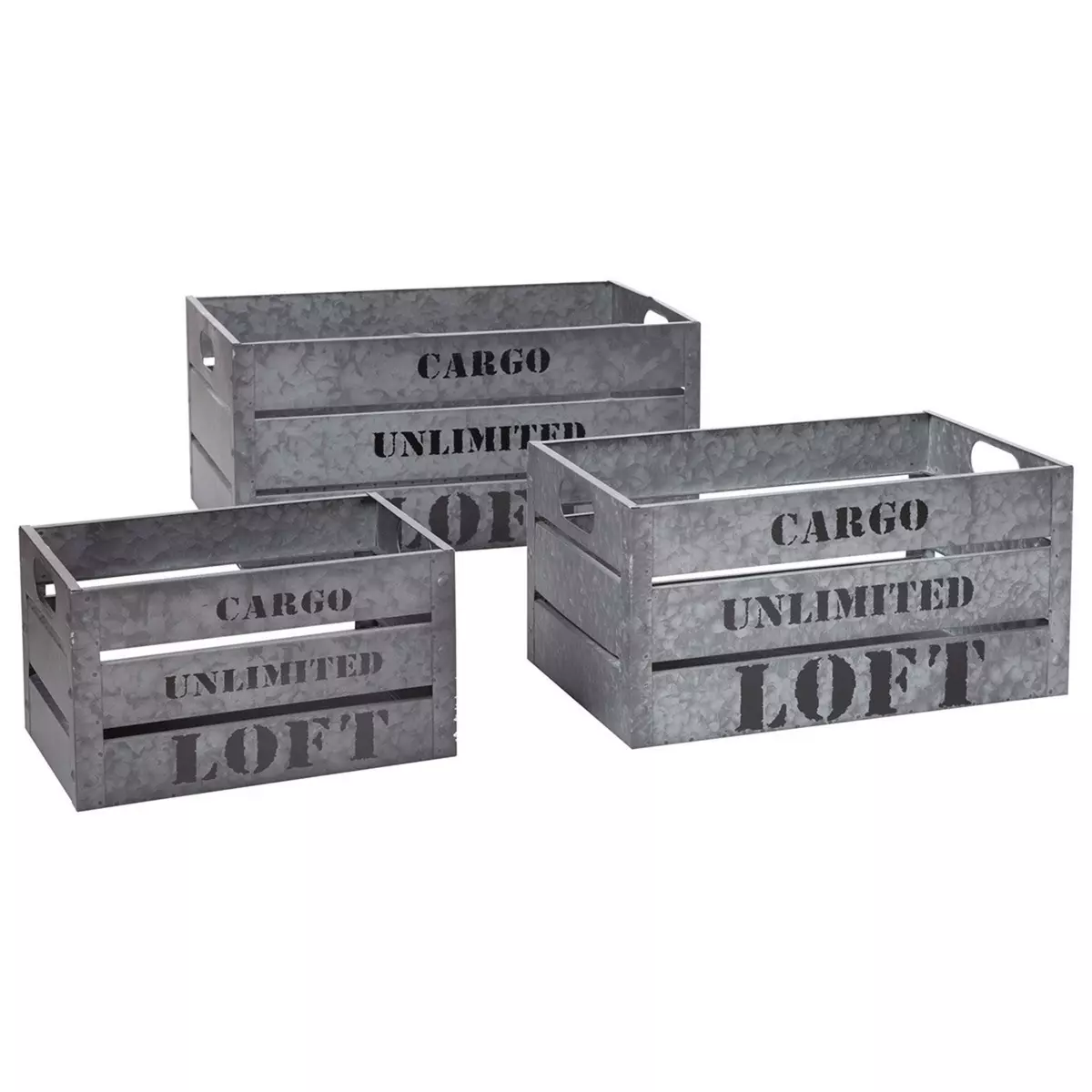 ATMOSPHERA Lot de 3 caisses cagettes Cargo silver