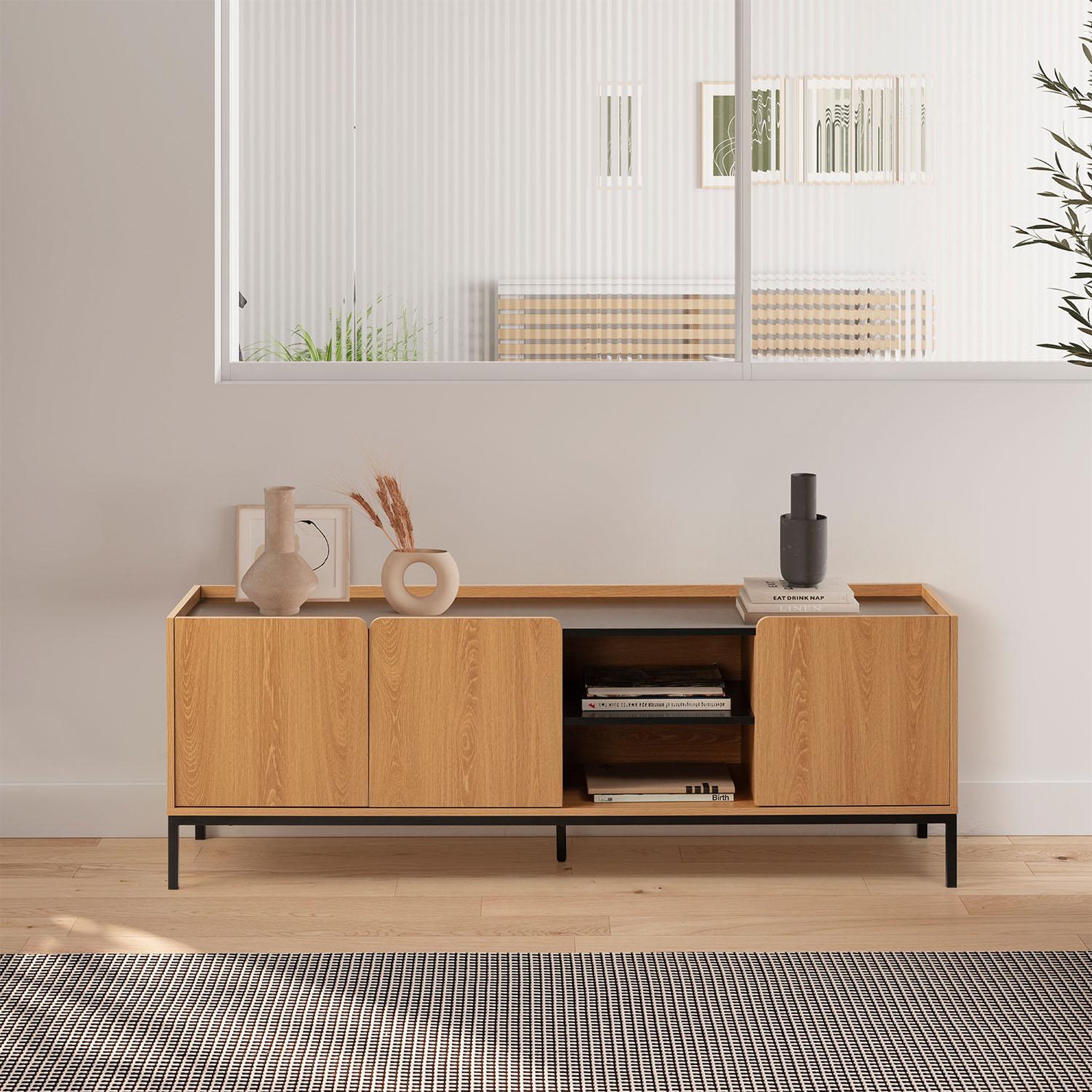 Voir la diapositive 2 : VS VENTA-STOCK Meuble Tv Curva 3 portes couleur Chêne