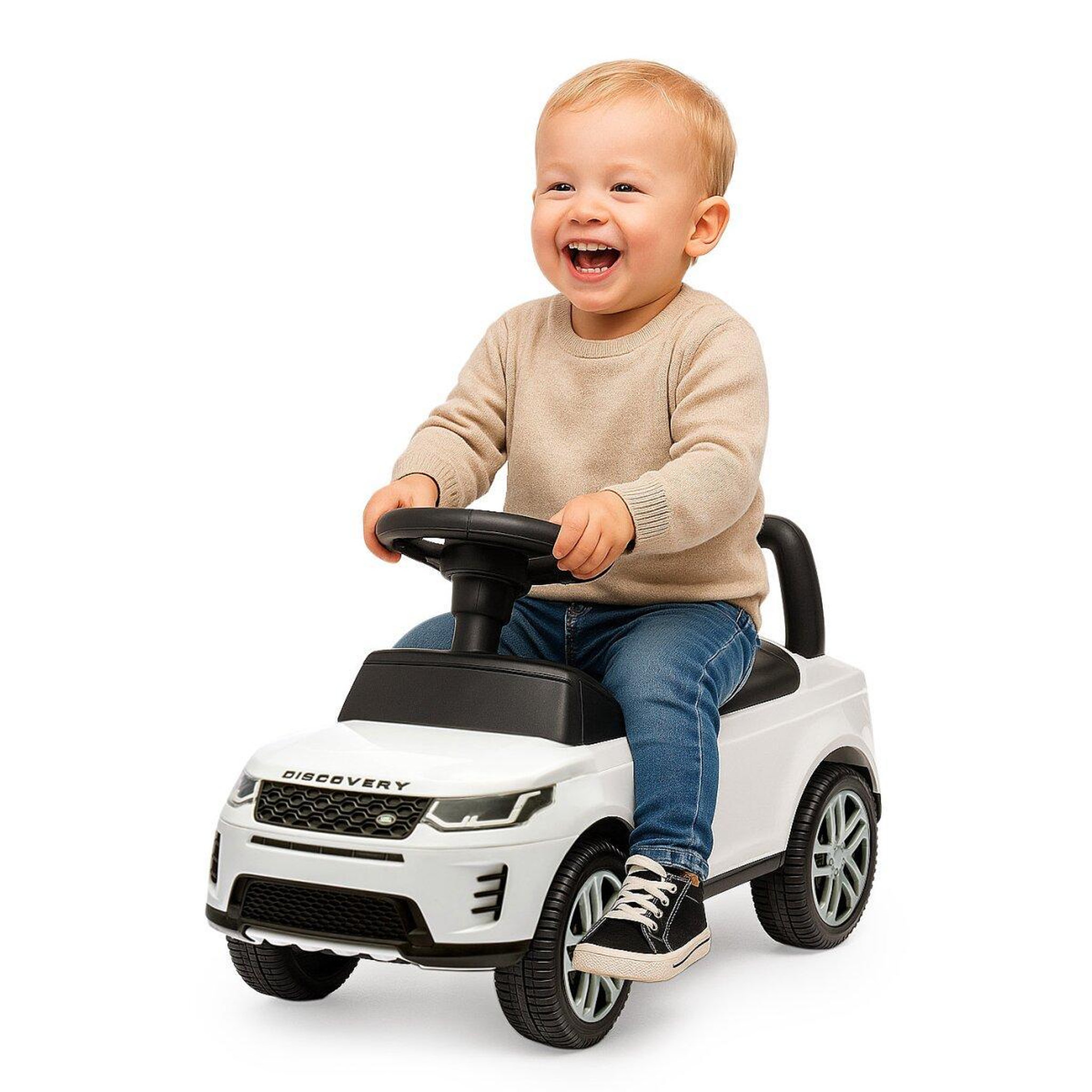 Voir la diapositive 3 : Jamara Porteur Land Rover Discovery blanc 2-en-1