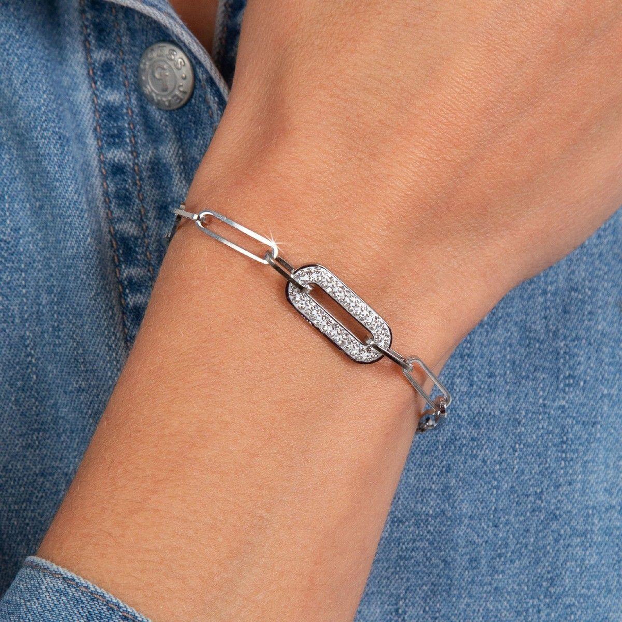 Voir la diapositive 2 : SC CRYSTAL Bracelet en acier inoxydable SC Crystal en Acier Rhodié argenté