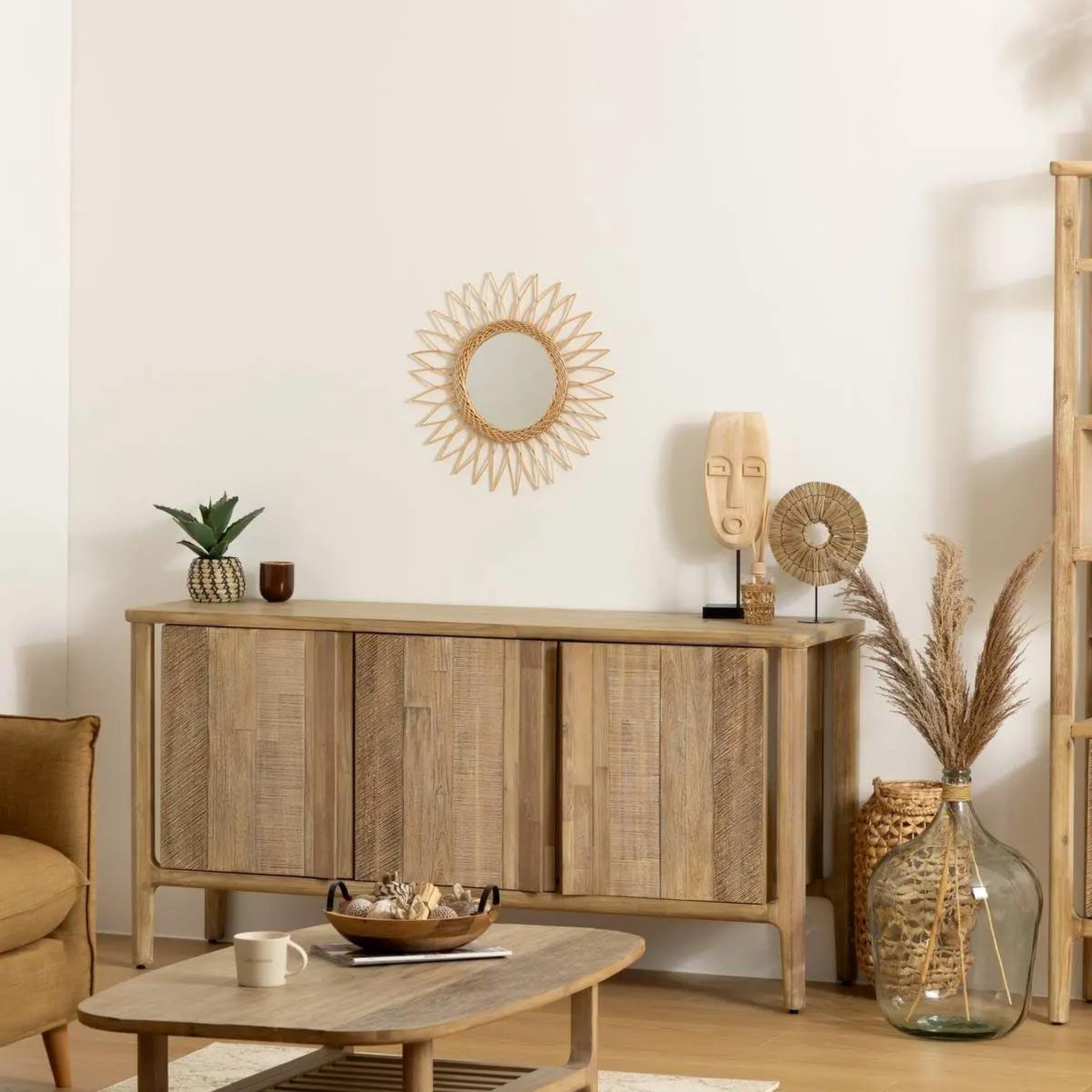 Voir la diapositive 3 : ATMOSPHERA Miroir en rotin  pointe  50cm beige