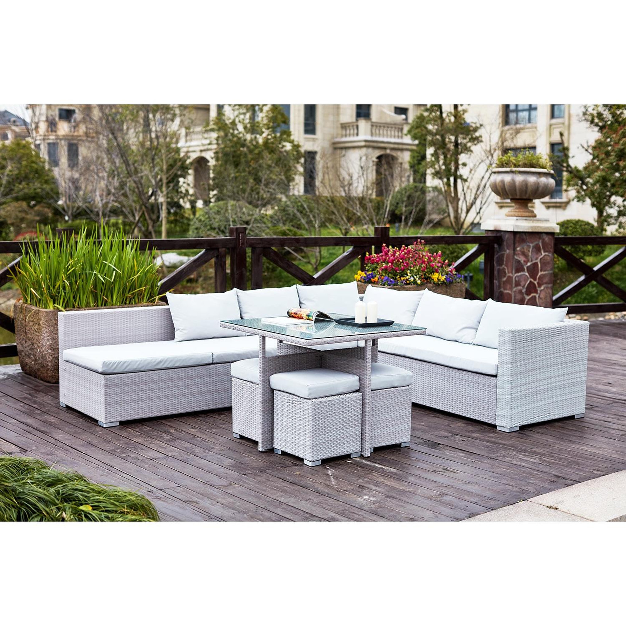 Voir la diapositive 6 : CONCEPT USINE Salon de jardin encastrable 10 places en résine gris-gris FIDJI